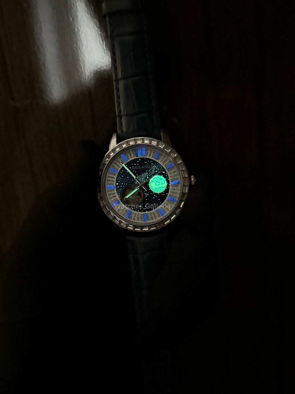Sailang Moon Dial Open Heart Watch Automatic (Blue) 6603A Watches Galleria