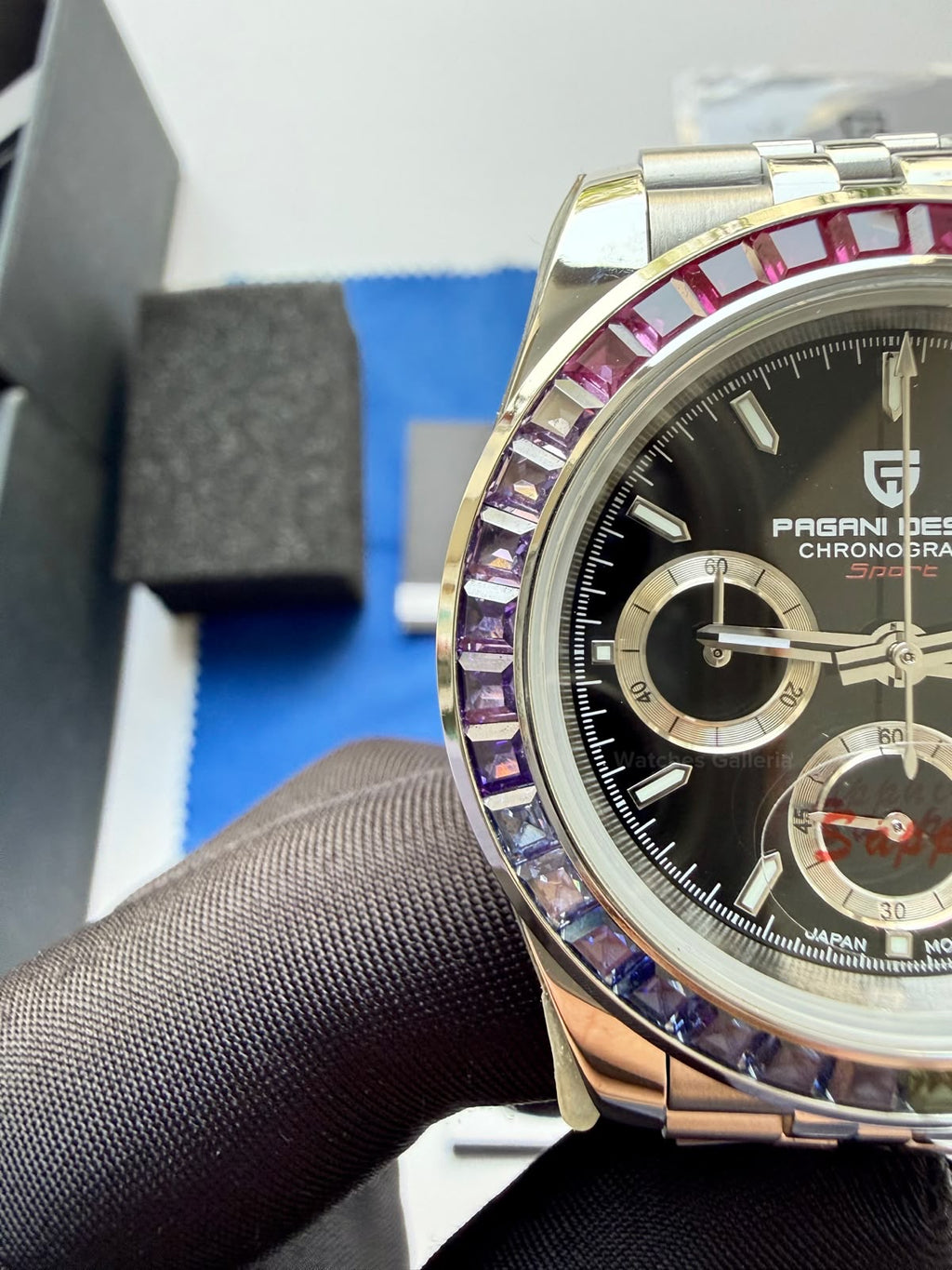 Pagani Design PD1644 Daytona Rainbow Jubilee Limited Edition Chronograph Watch PD1644LE | 40mm Sapphire Crystal, Seiko VK63 Quartz, Complete Calendar & Rainbow Stones Bezel
