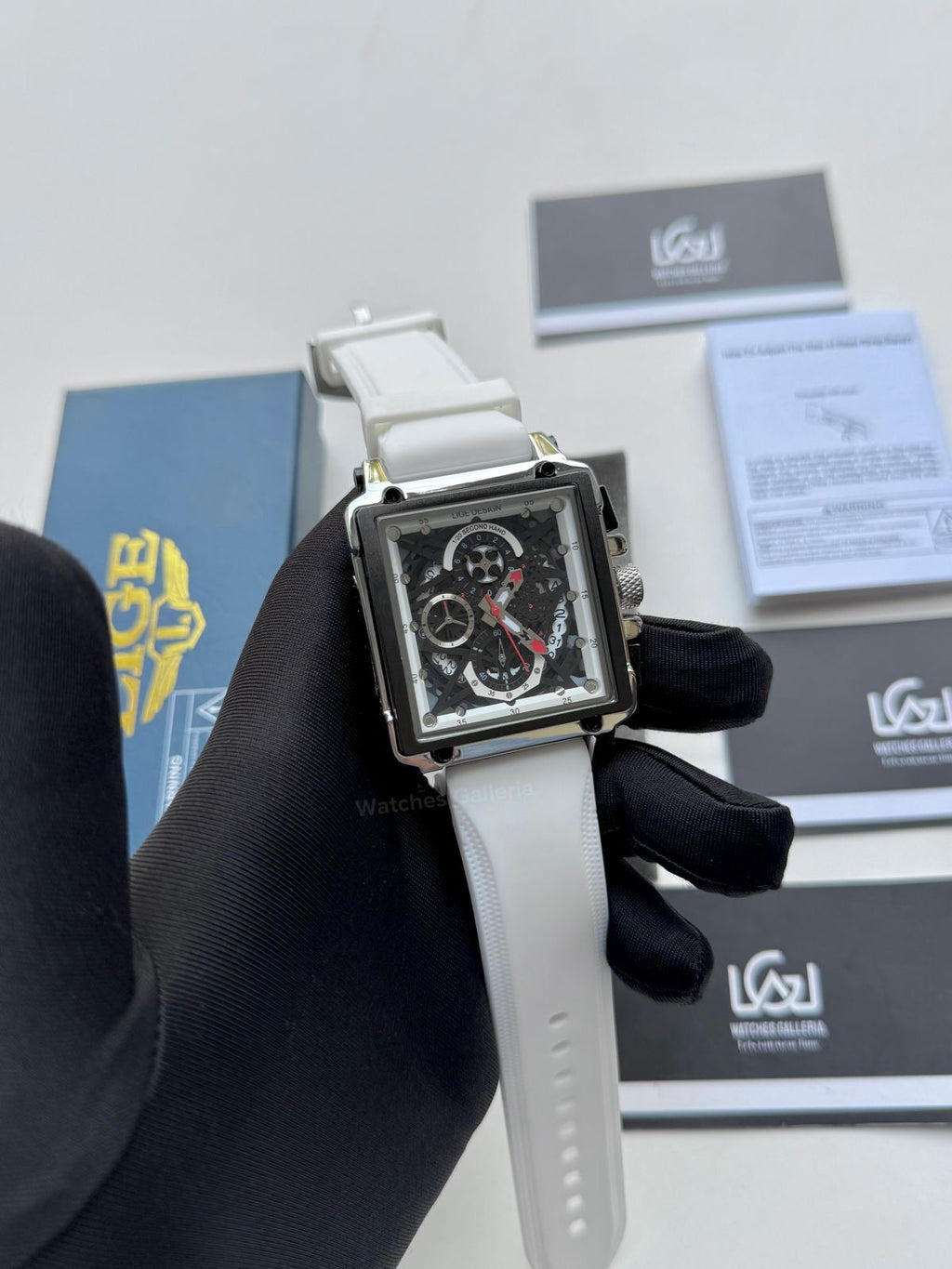 Lige Watch LG8935 Square Chronograph (Silver/White) Lige Watch Pakistan