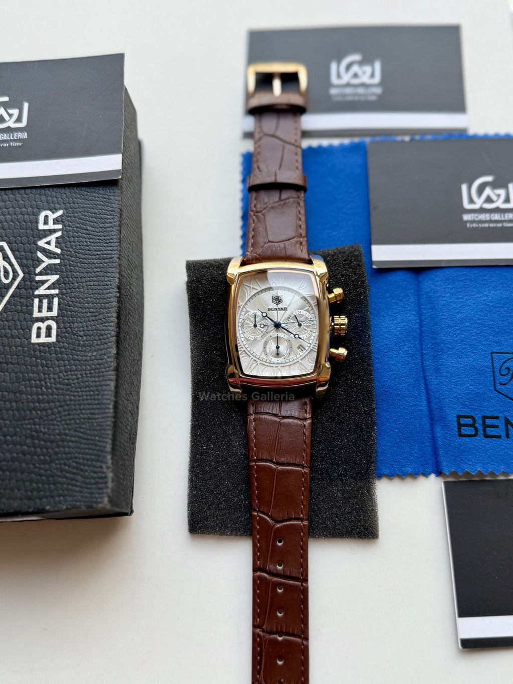 Benyar BY5113 Square Chronograph (Brown/White Rose Gold) Benyar Watch Pakistan