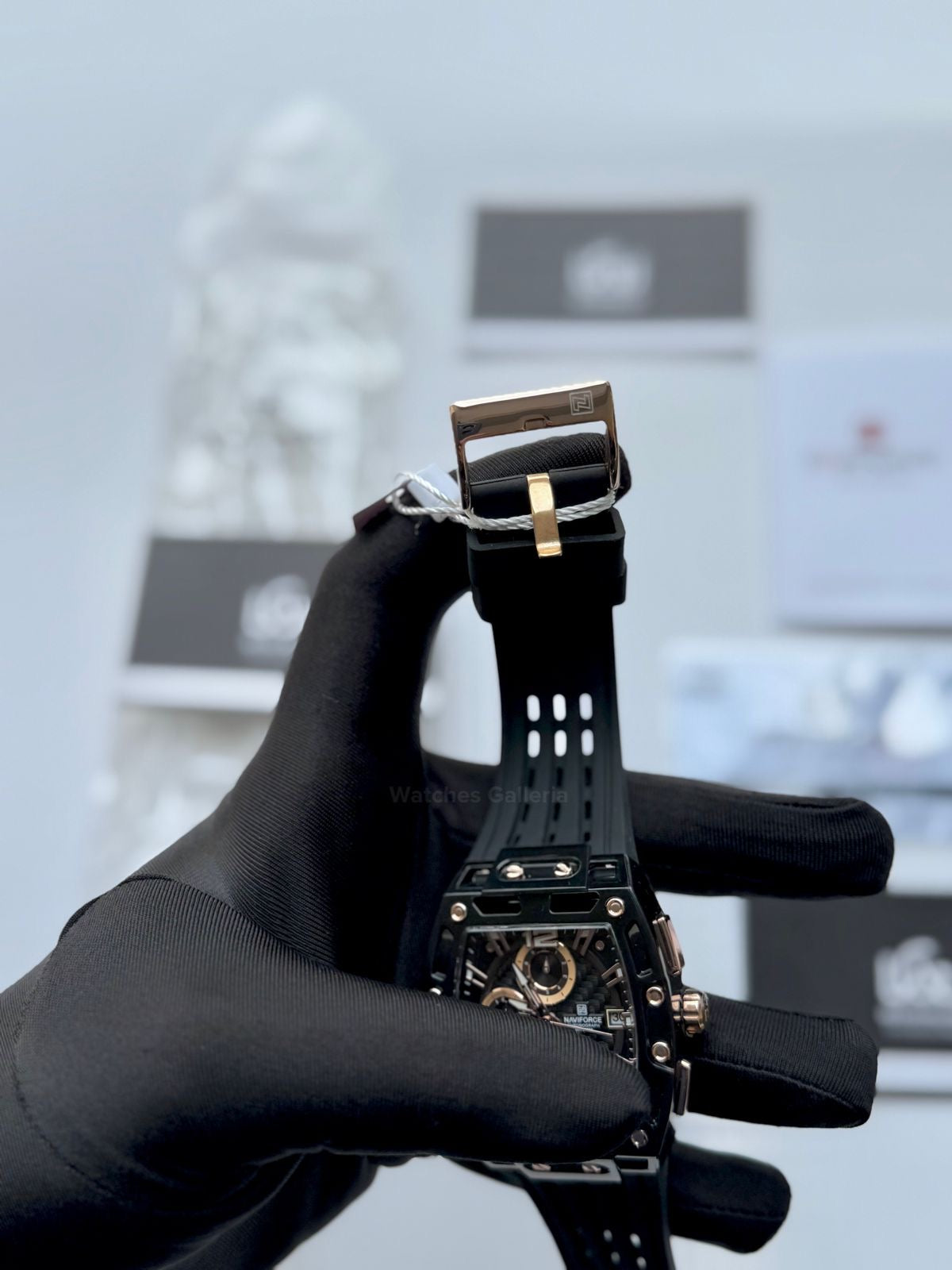 Naviforce NF7105 Tonneau (Black/Rose Gold) Naviforce Watch Pakistan