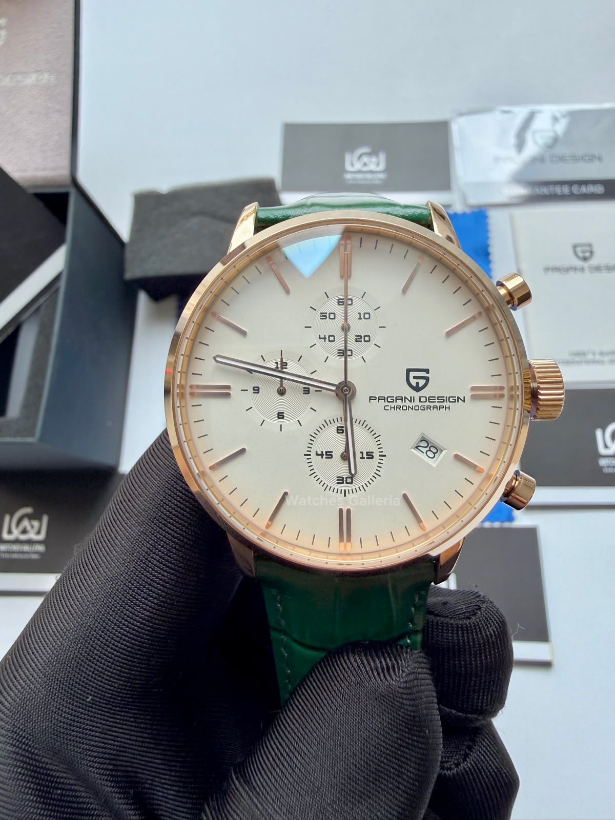 Pagani Design PD2720K | Green Rose Gold White | Flight Chronograph Limited Edition Blue Rose Gold White Quartz Watch