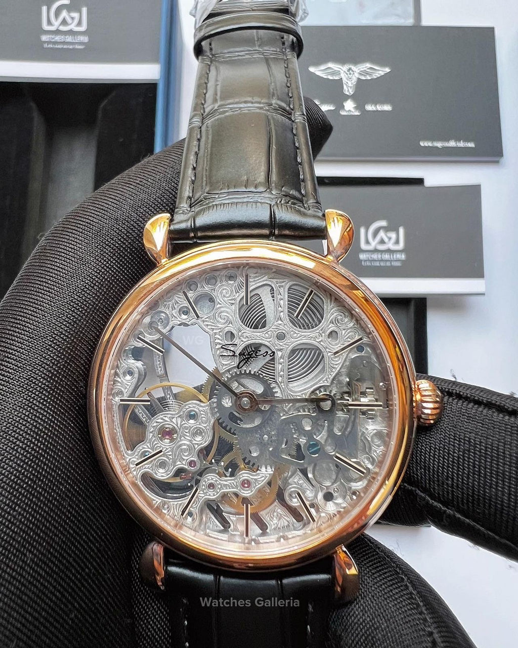 Sugess Skeleton Slimmaster Manual Wind (Black w/ Rose Gold) SU3600 (Discontinued)