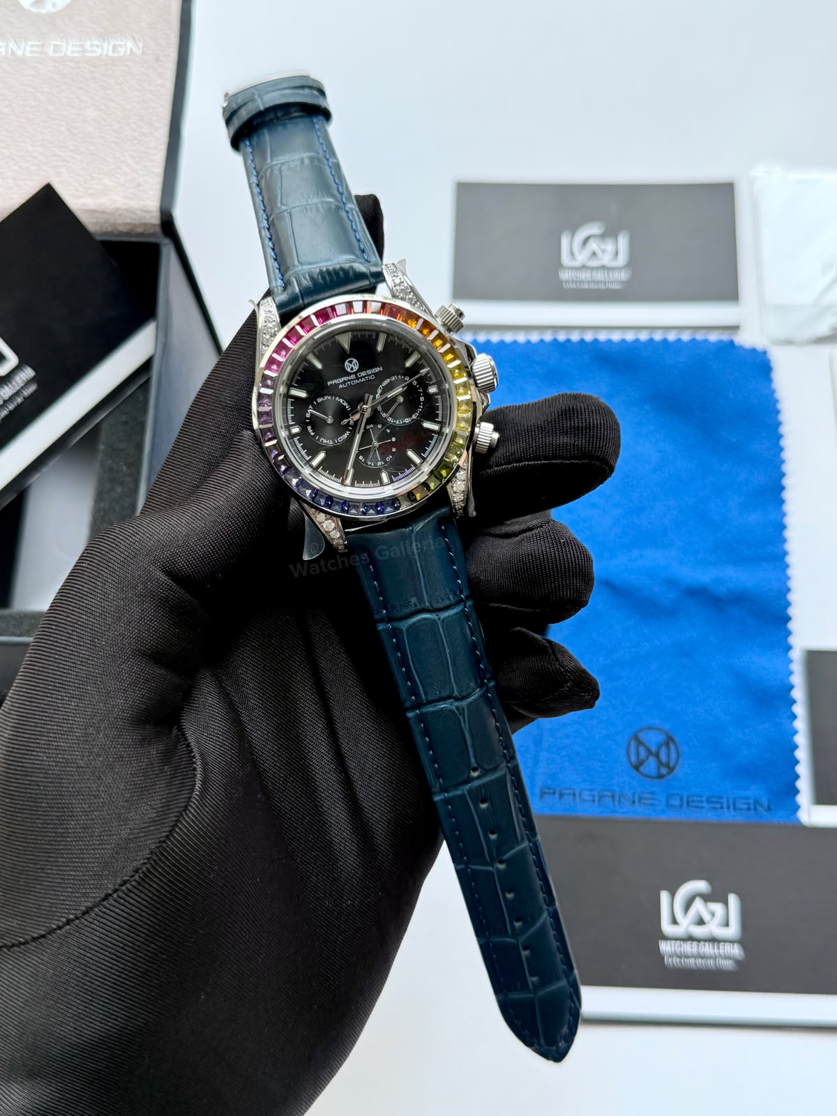 Pagani Design PG1666 Daytona Rainbow Limited Edition Black Automatic Chronograph Watch | 40mm Sapphire Crystal | HZ2196G Movement | 100M Water Resistant