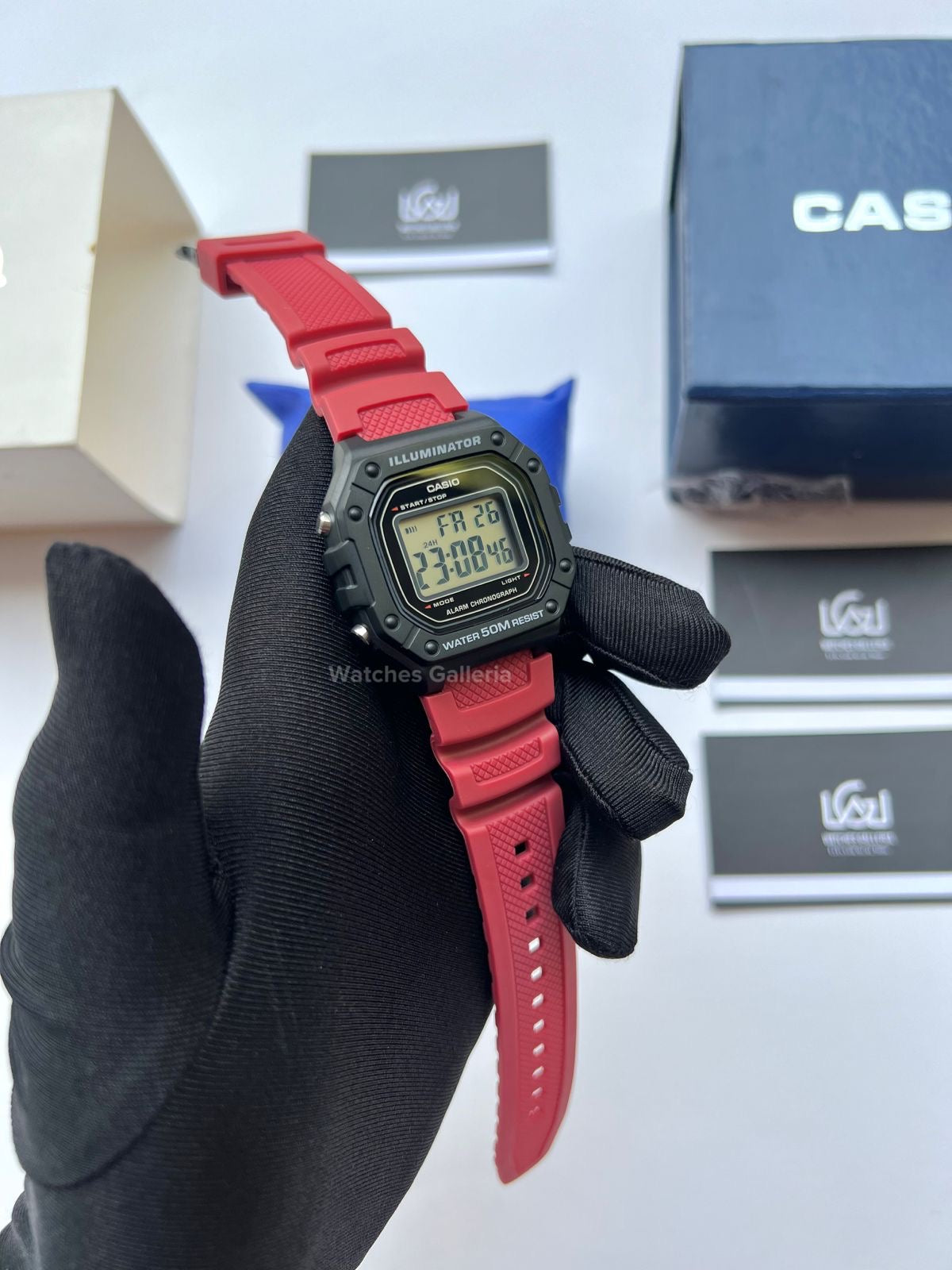 Casio Sports Digital Watch Red Exclusive (White Display) W218H Watches Galleria