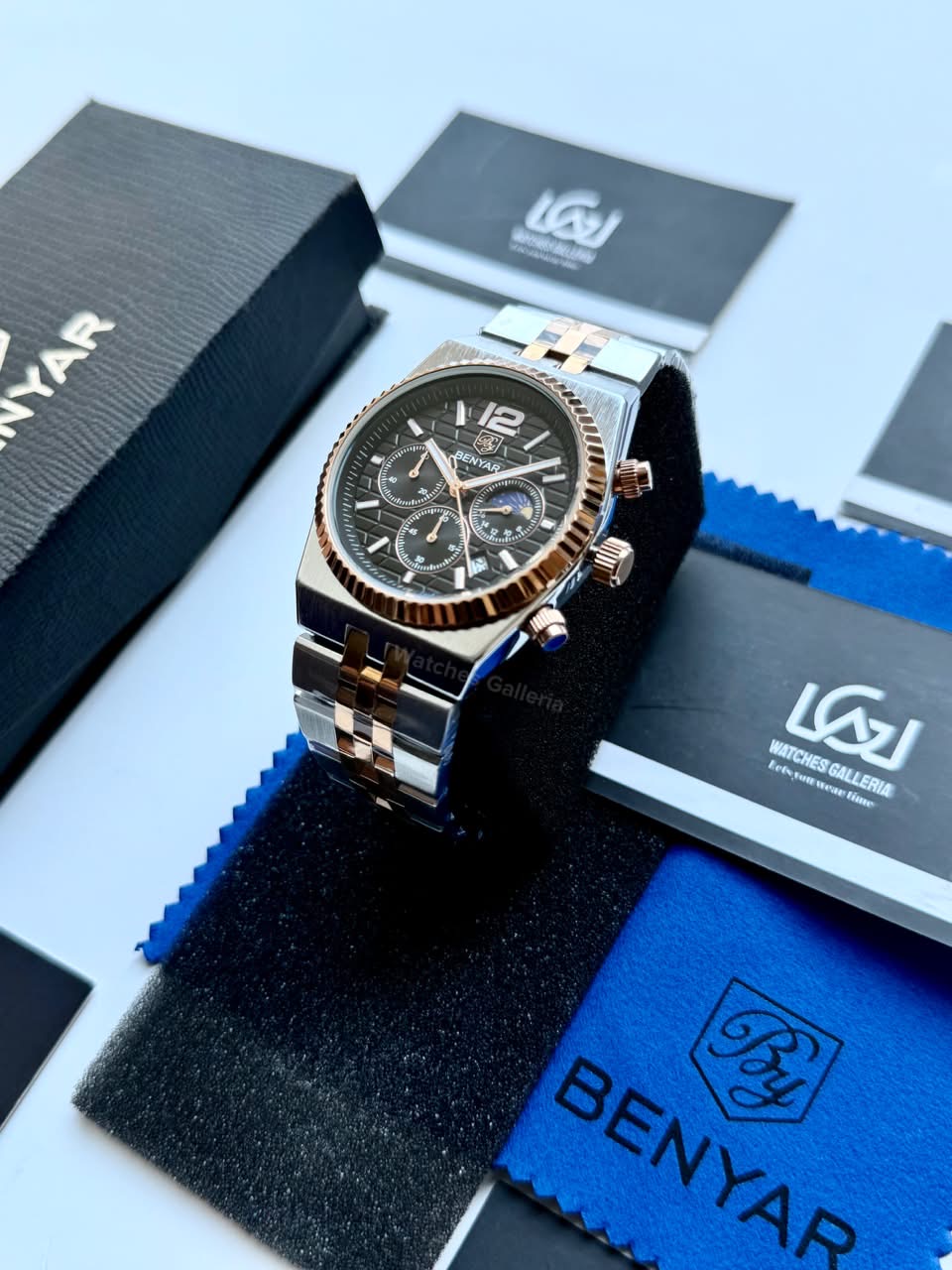 Benyar BY5225 Land Dweller Chronograph Black-Rose Gold Dial Luxury Men’s Watch in Pakistan – Japanese Quartz Stainless Steel Watch