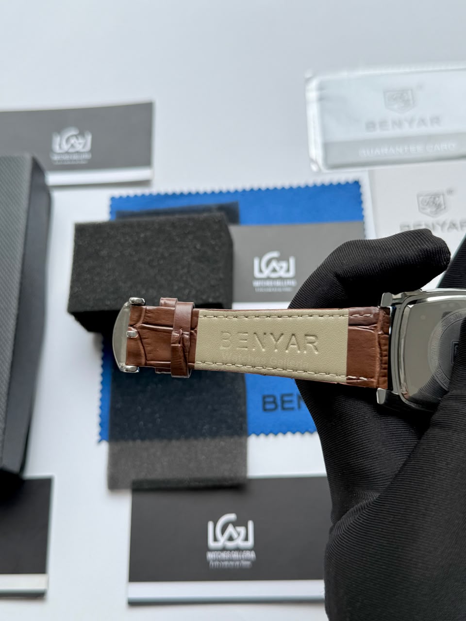 Benyar BY5114 Square Tank Watch in Pakistan – Brown Silver White Elegant Quartz Leather Strap Men’s Dress Watch