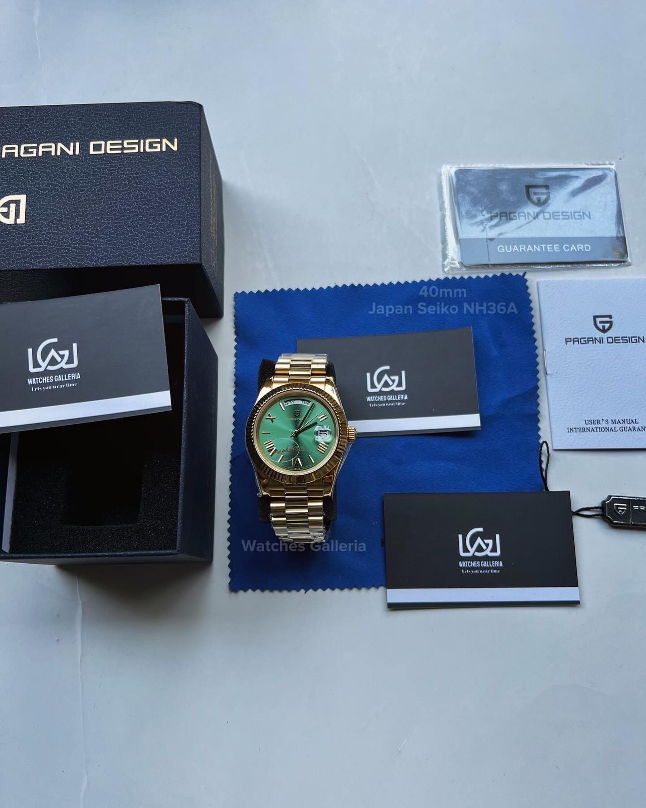 Pagani Design Date Day 40mm Seiko NH36A Gold/Green PD1783