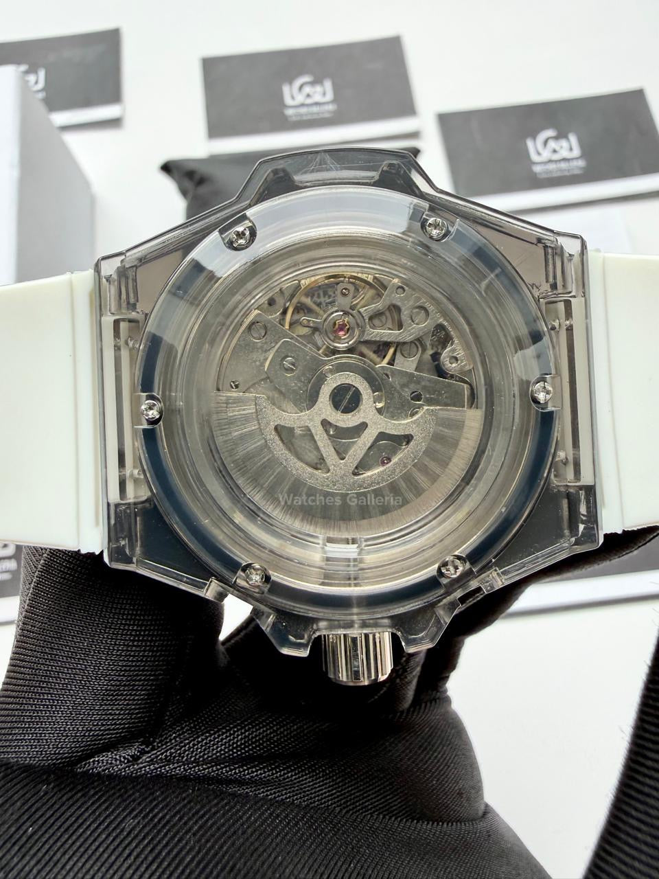 Onola ON3836 Oak Skeleton White Black Automatic Watch – 49mm Transparent Dial, Bold Sport Design, Pakistan Edition