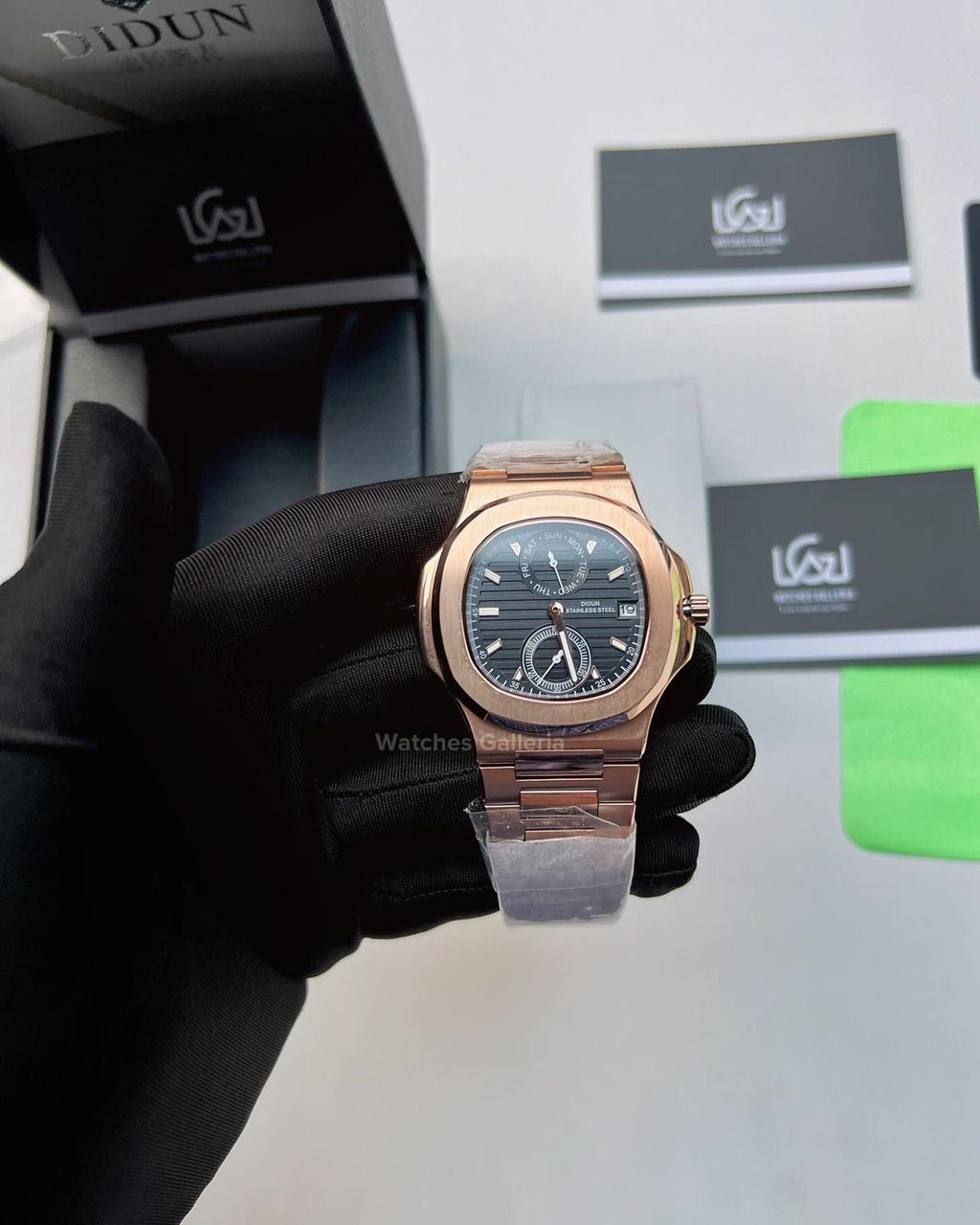 Didun Nautilus Date Day Quartz (Rose Gold w/ Black) PD49 Watches Galleria