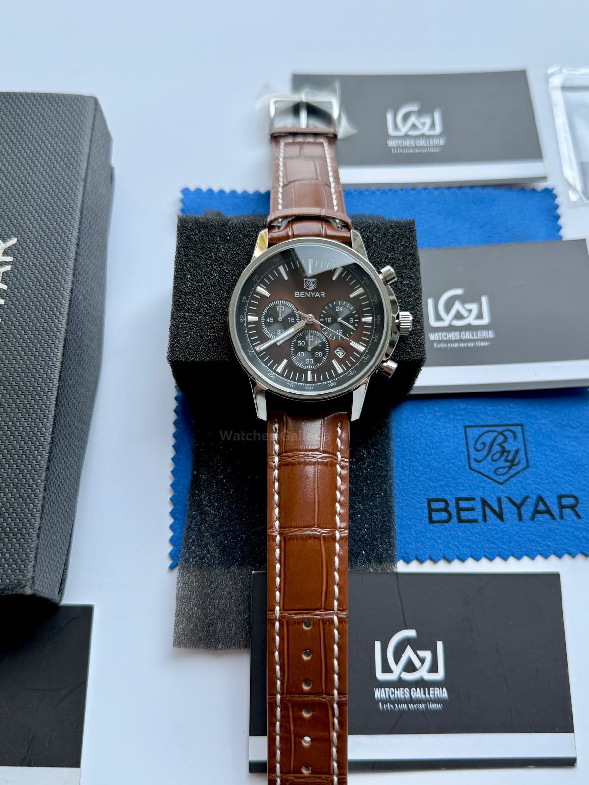 Benyar BY5213 Brown Men’s Luxury Quartz Leather Strap Watch – Waterproof Stainless Steel Analog Wrist Watch with Luminous Hands | Original Benyar Pakistan | Watches Galleria