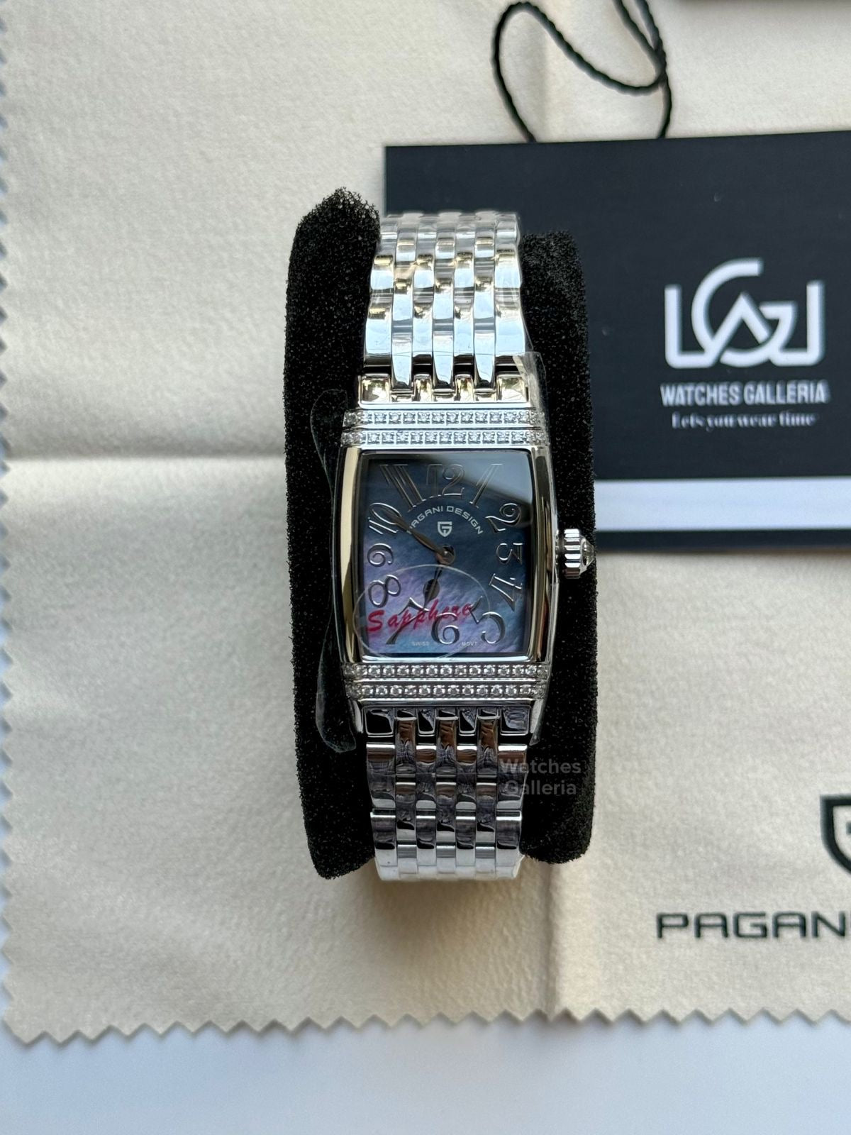 Pagani Design PD1737 Square Ladies Watch Silver Blue 22mm - Swiss Ronda 762 Quartz | Sapphire Glass | Elegant Stone Dial