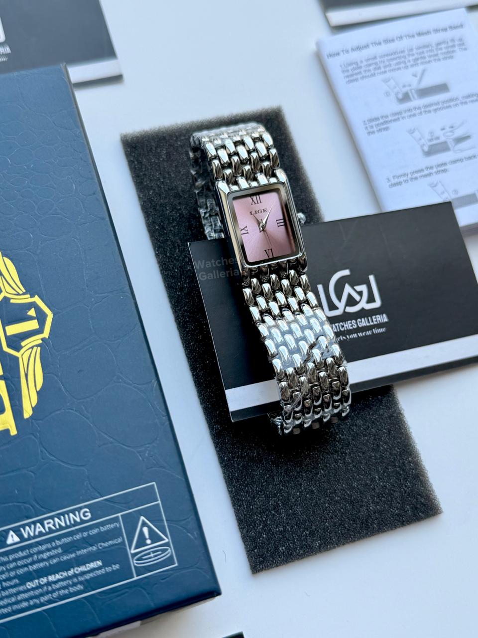 Lige 89156 Tank Women Watch Quartz (Silver/Pink) Lige Women Watch