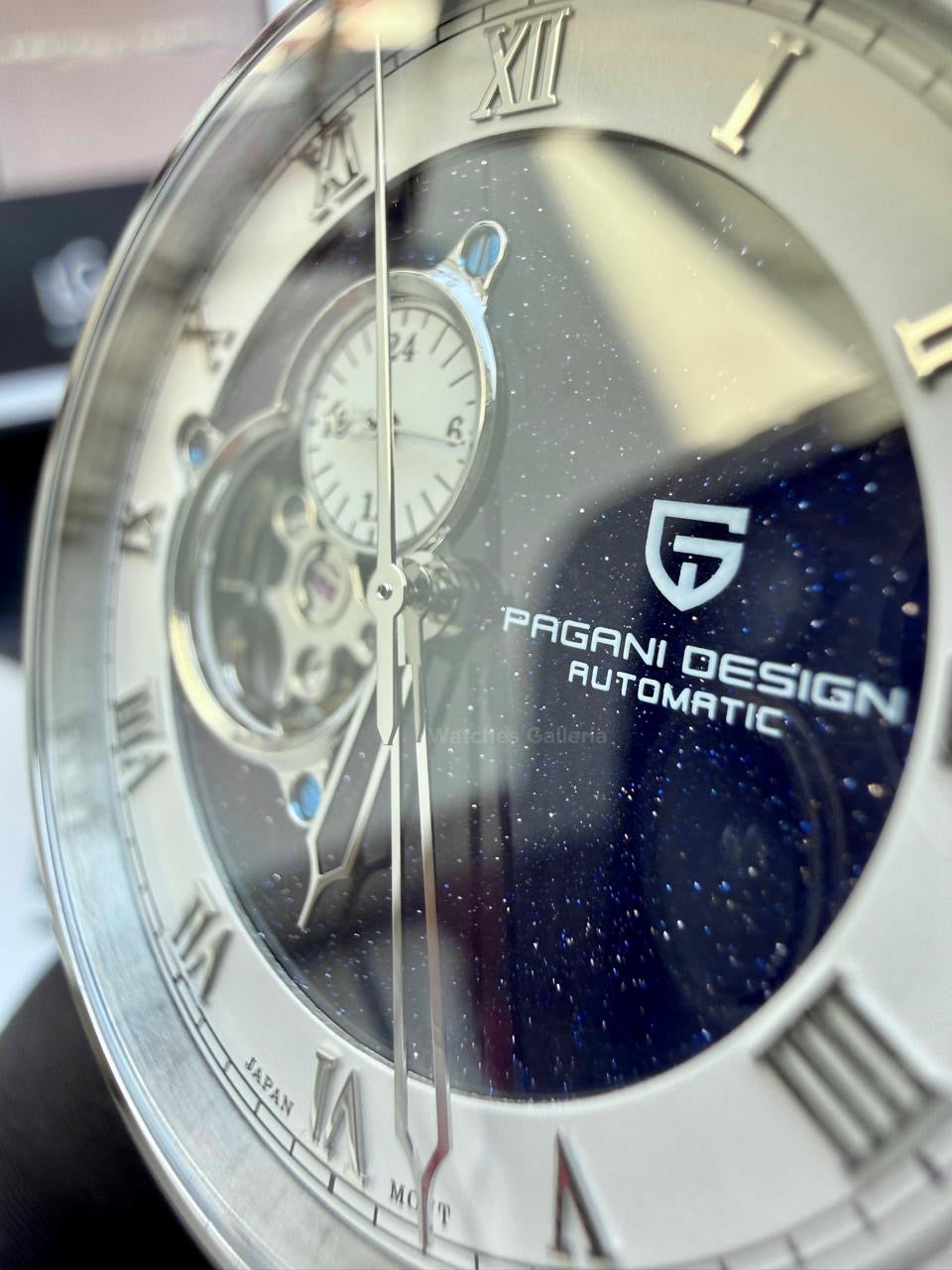 Pagani Design PDys015 Stardust Open Heart Automatic Watch – 41mm NH39A, Sapphire Crystal, 100M Water Resistant, Open Heart Skeleton Dial (Black/Blue)