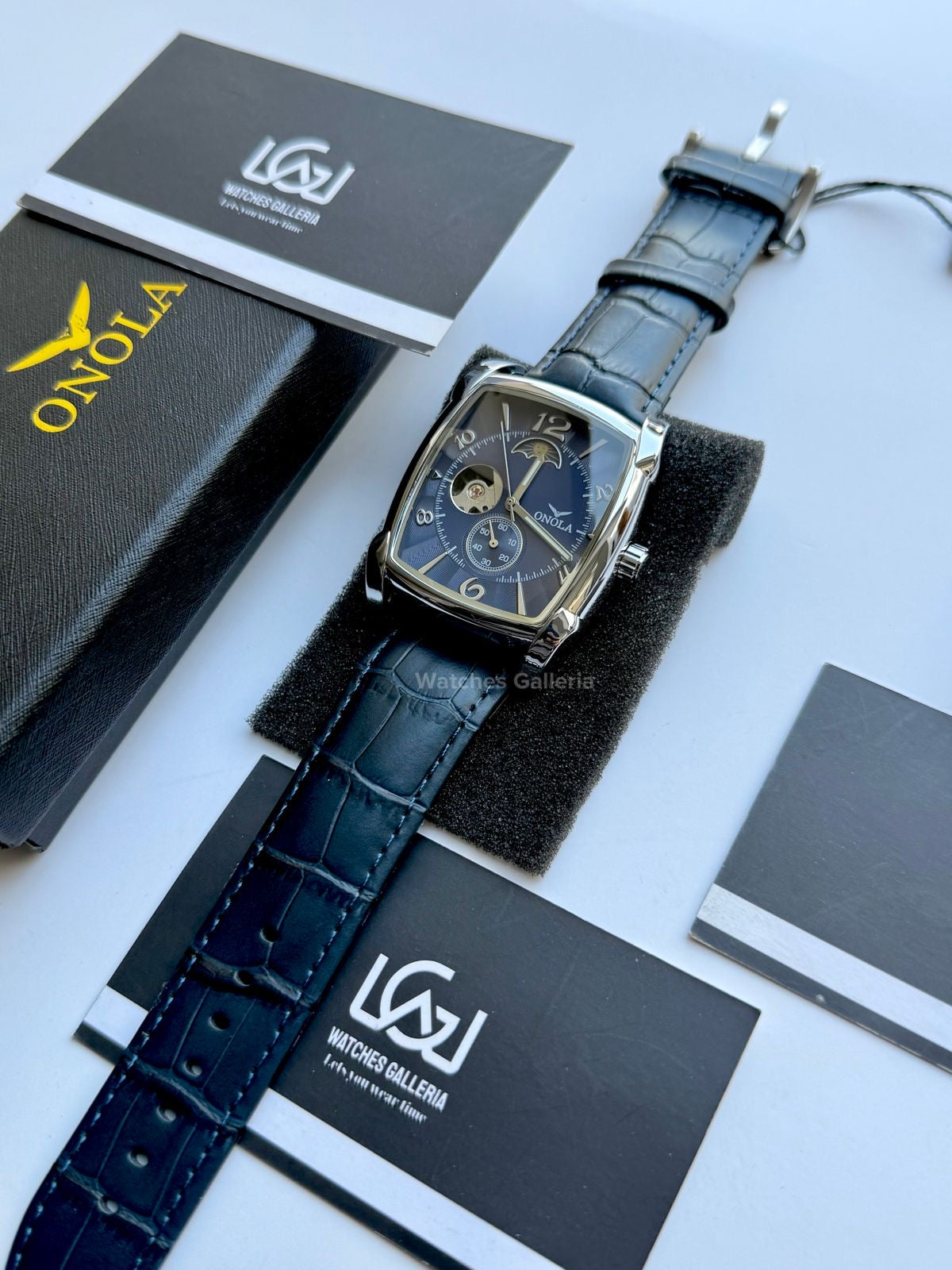 Onola 6848 Square Moonphase Open heart Automatic (Blue) Onola Watch in Pakistan