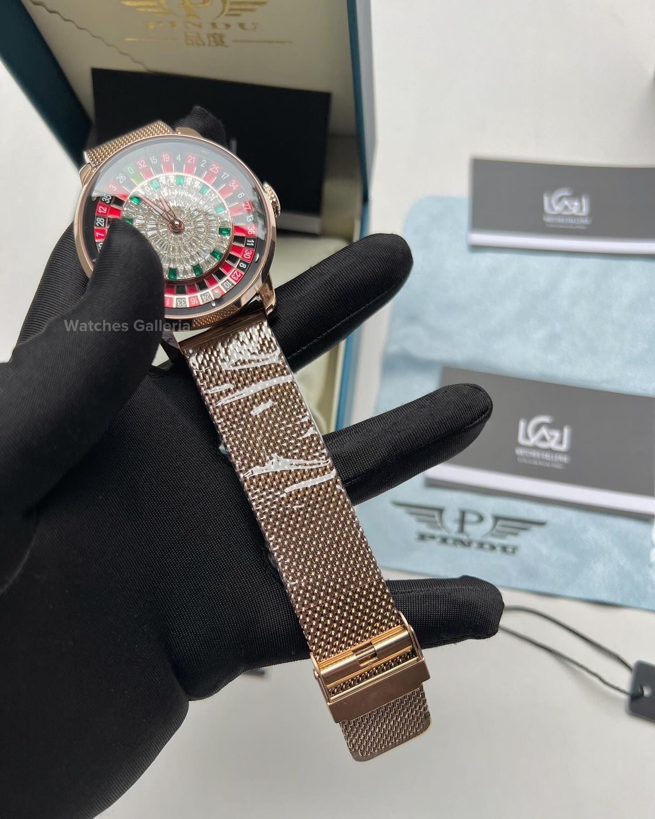 Pindu Design Casino Roulette Automatic (Baguette Cut Diamonds Dial) P6617 Watches Galleria