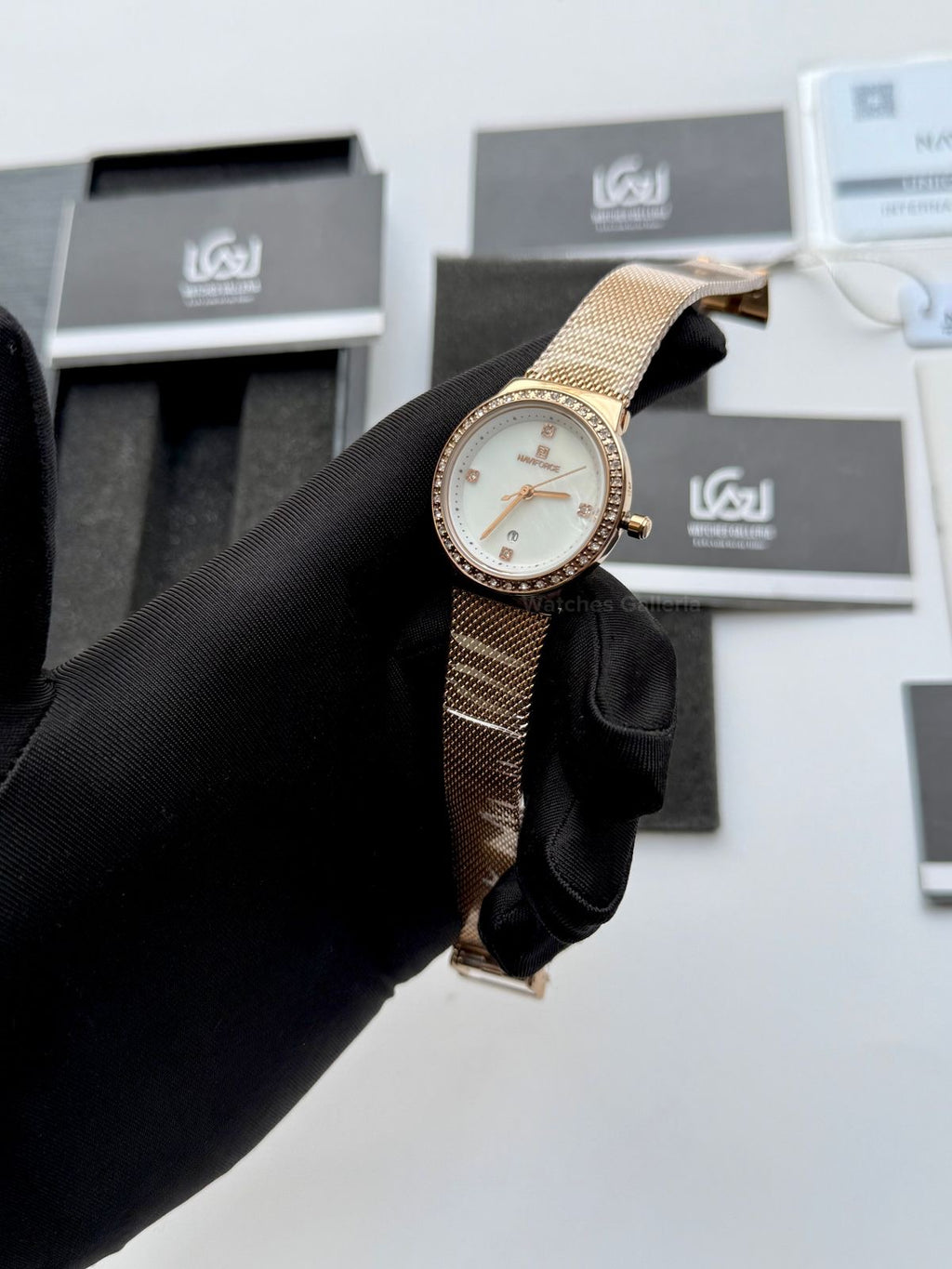 Naviforce NF5005 Women Watch Quartz (Rose Gold/White) Naviforce Watch in Pakistan
