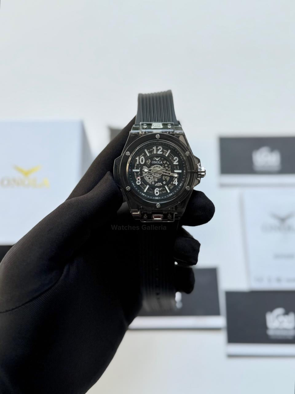 Onola ON3836 Oak Skeleton Yellow Automatic Watch – 49mm Transparent Dial, Bold Sport Design, Pakistan Edition