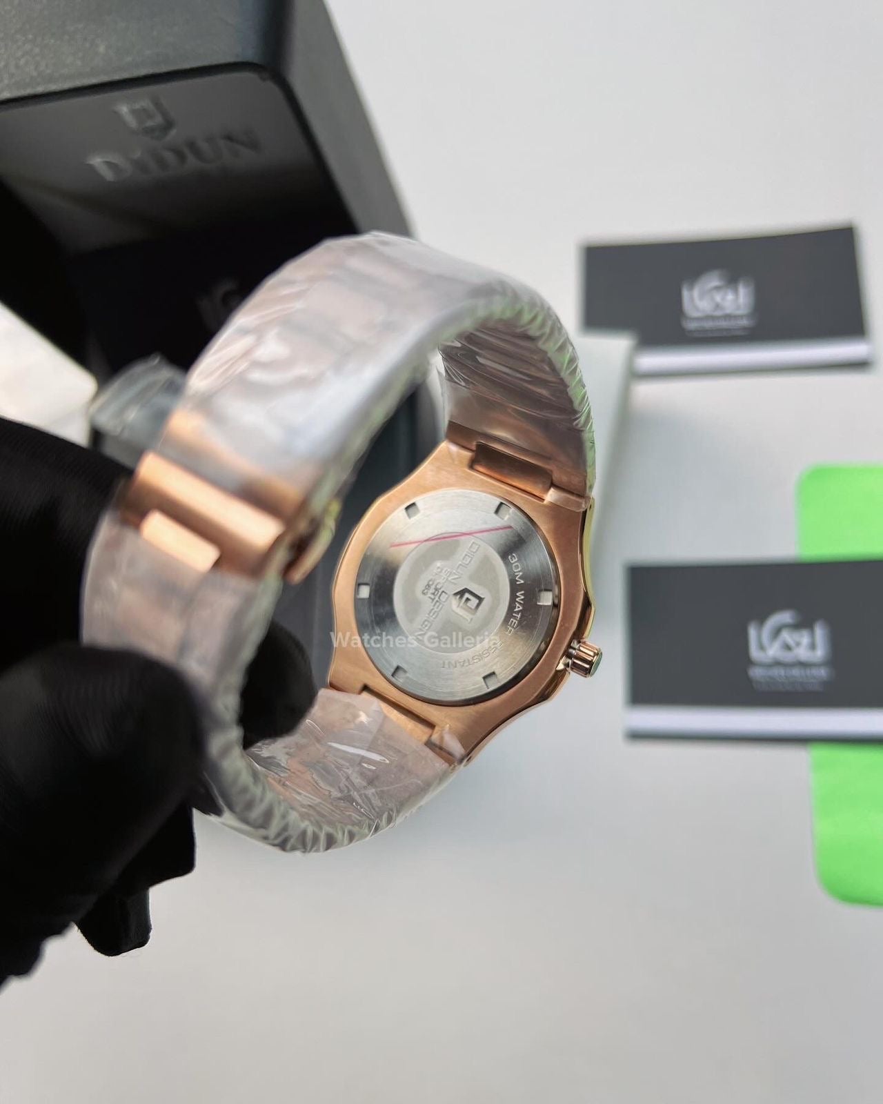 Didun Nautilus Date Day Quartz (Rose Gold w/ Black) PD49 Watches Galleria