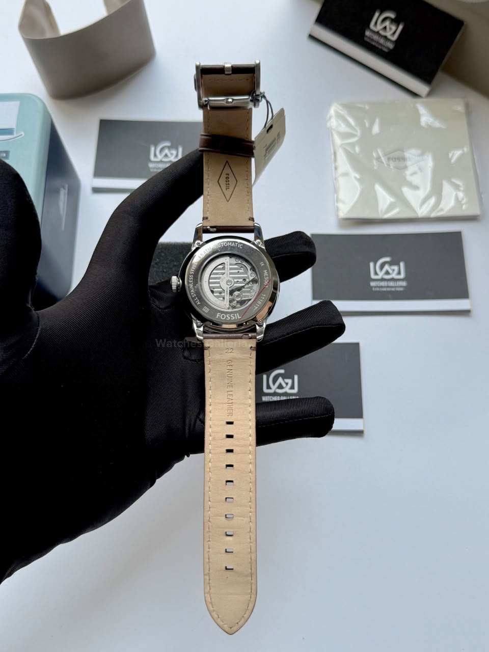 Fossil Townsman Automatic Men’s Watch 45mm Black Dial Silver-Tone Stainless Steel Case Brown Leather Strap ME3061