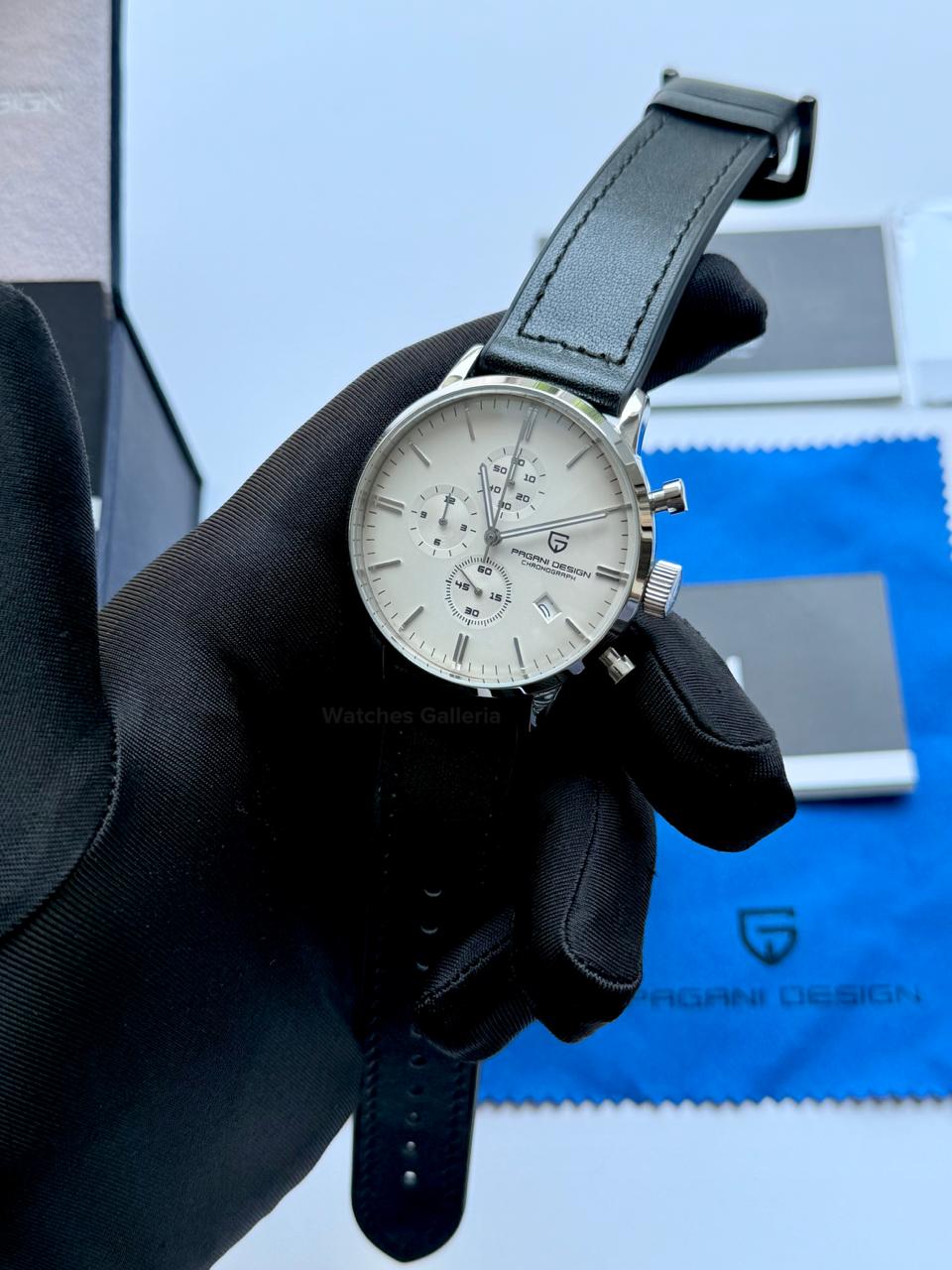 Pagani Design PD2720K Pilot Watch Silver SS | Flight Chronograph 46.5mm Seiko VK67 Mecha Quartz Leather Strap