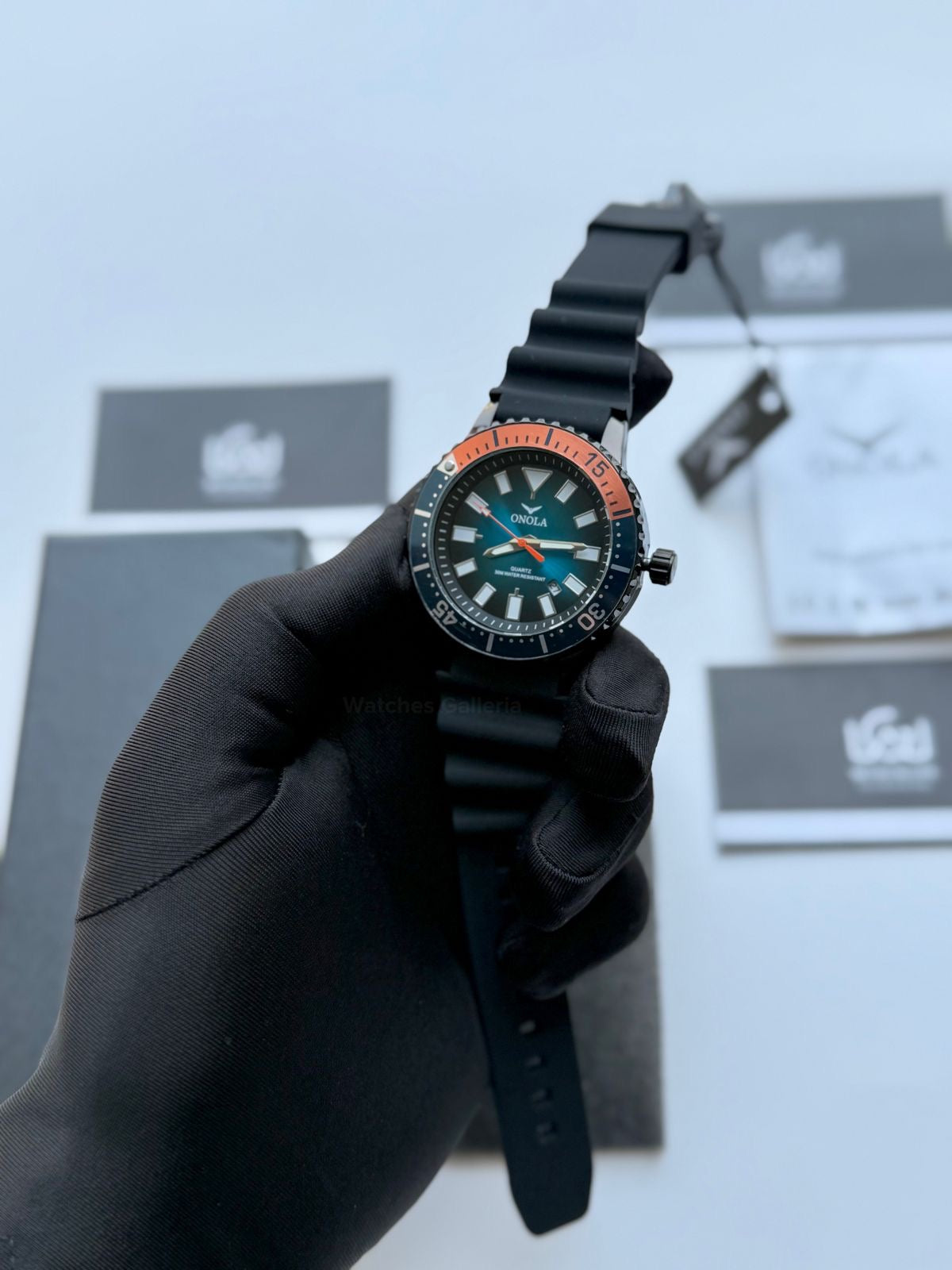 Onola 3850 Sports Diving Style Quartz (Black/Orange) Onola Pakistan