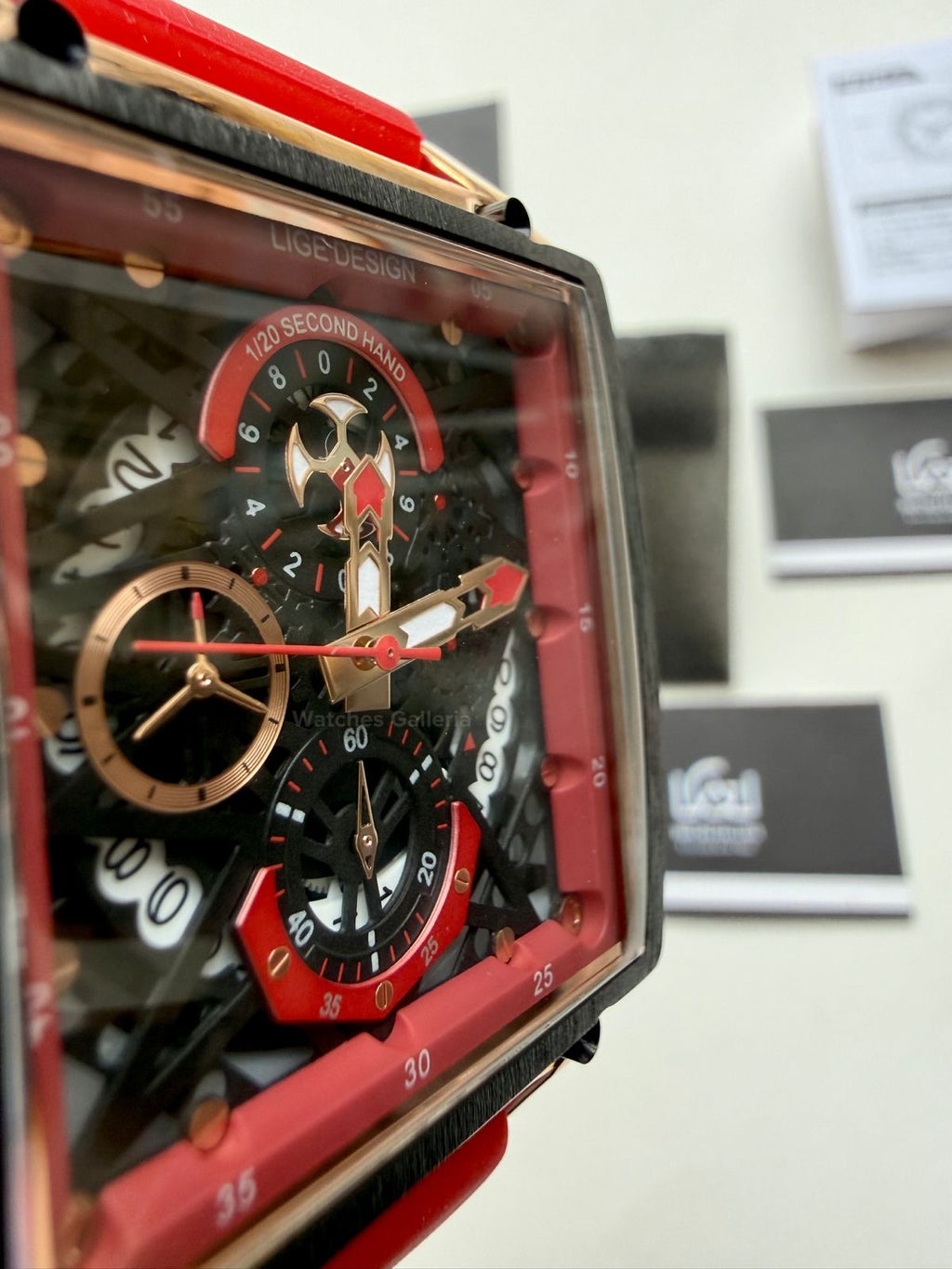 Lige Watch LG8935 Square Chronograph (Red) Lige Watch Pakistan