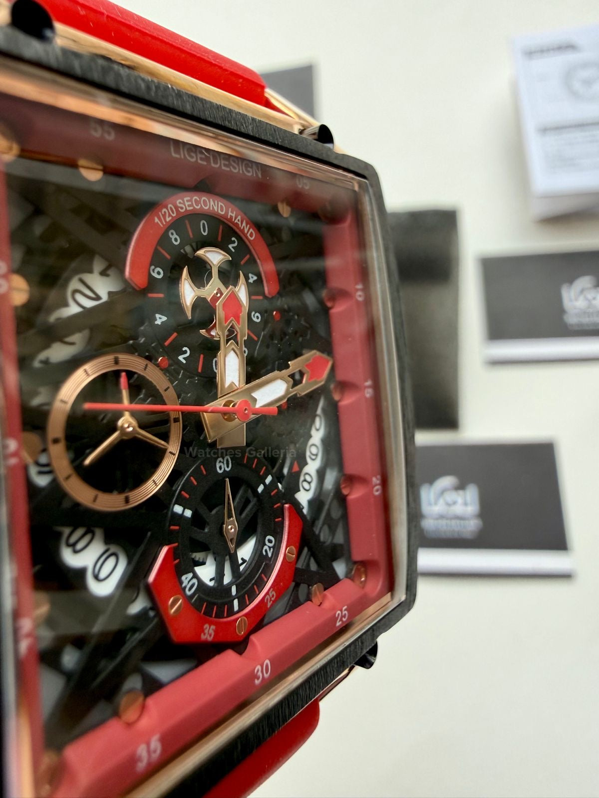 Lige Watch LG8935 Square Chronograph (Red) Lige Watch Pakistan