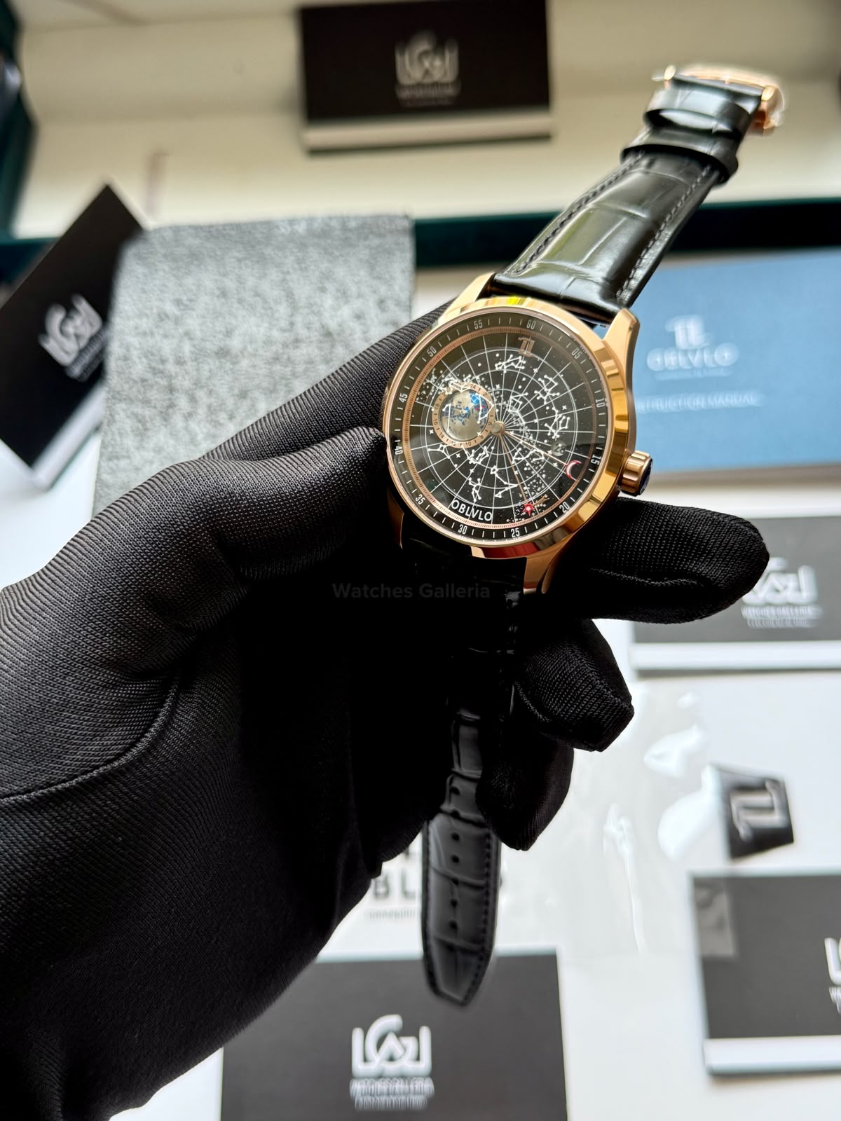 OBLVLO GC (Black Rose Gold) Grand Complications Celestial Automatic Watch Brown & Black Dial with Rose Gold Details, Moving Constellation & Earth Display – OBLVLOGC | Oblvlo