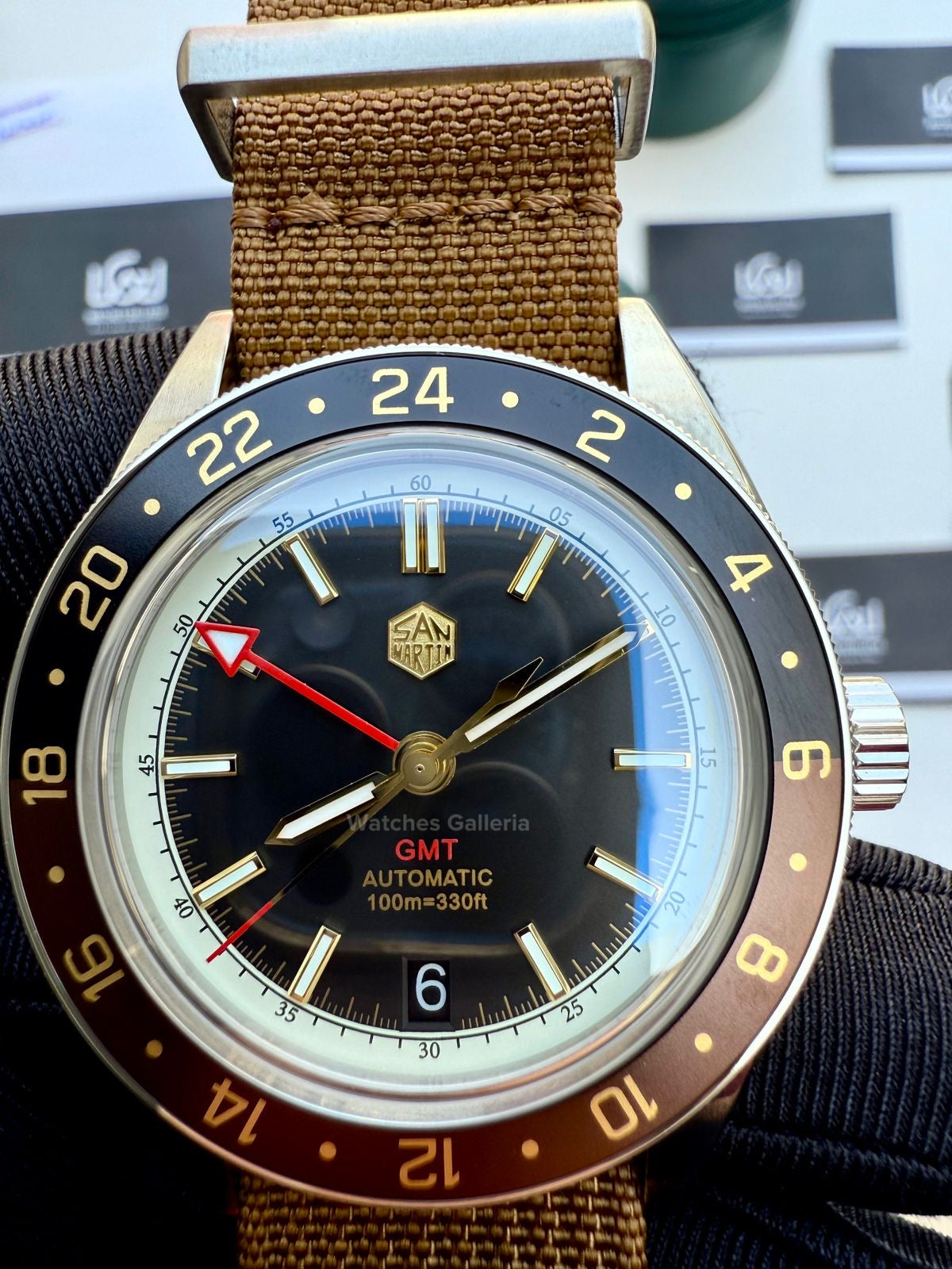 San Martin GMT RootBeer Automatic (Khaki Nato Straps) SN0116 Watches Galleria