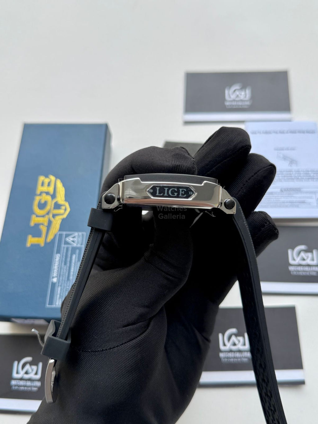Lige Watch LG8935 Square Chronograph (Silver/Black) Lige Watch Pakistan