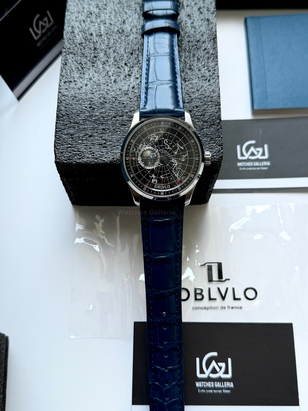 OBLVLO GC (Blue Silver Black) Grand Complications Celestial Automatic Watch Brown & Black Dial with Rose Gold Details, Moving Constellation & Earth Display – OBLVLOGC