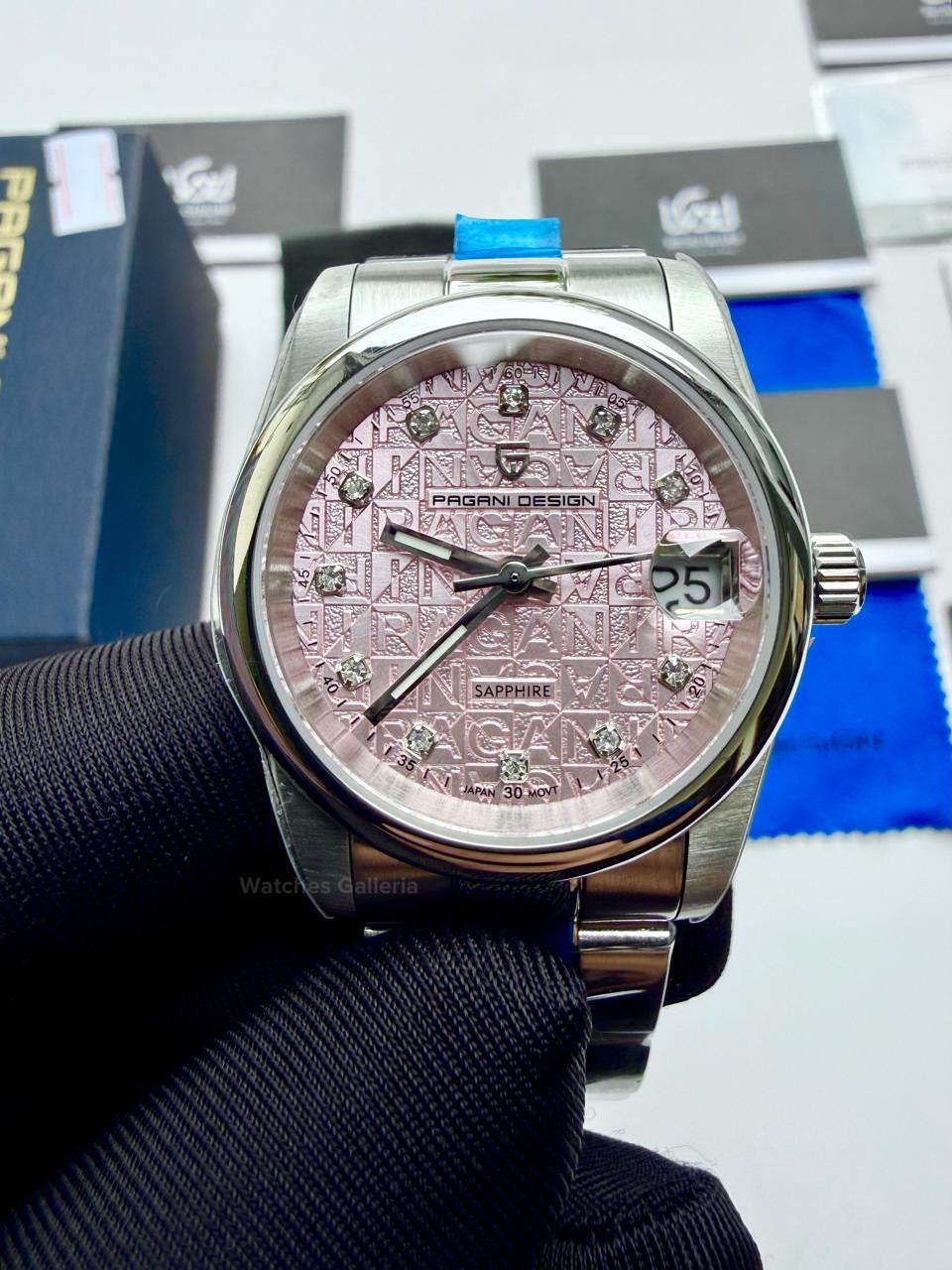Pagani Design PD1794L Ladies Oyster Perpetual Date Pink Dial Watch in Pakistan – 31mm Elegant Stainless Steel Quartz Luxury Watch
