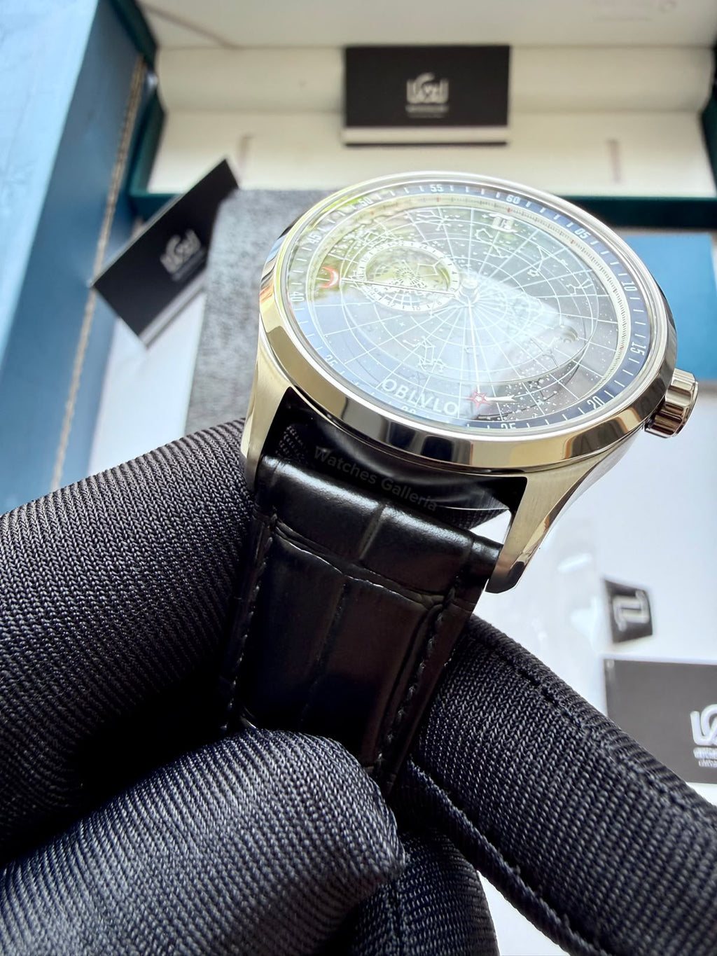 OBLVLO GC (Black Blue Silver) Grand Complications Celestial Automatic Watch Brown & Black Dial with Rose Gold Details, Moving Constellation & Earth Display – OBLVLOGC | Oblvlo