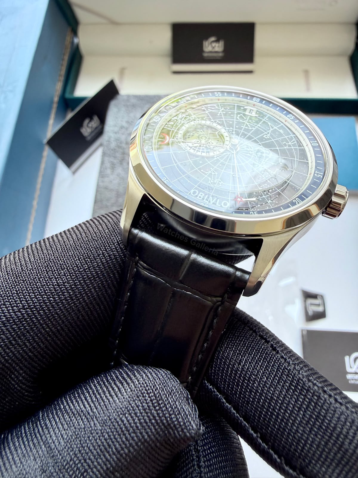 OBLVLO GC (Black Blue Silver) Grand Complications Celestial Automatic Watch Brown & Black Dial with Rose Gold Details, Moving Constellation & Earth Display – OBLVLOGC | Oblvlo