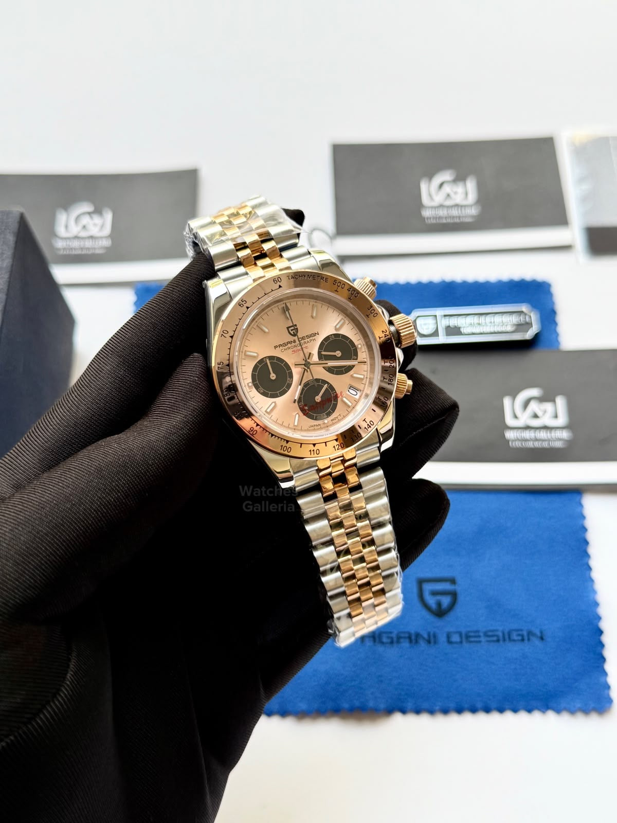 Pagani Design PD1644 Daytona Rose Gold Two Tone Jubilee Limited Edition Men’s Chronograph Watch – Seiko VK63 Japan Quartz | Sapphire Crystal | Ceramic Bezel | 100M Water Resistant