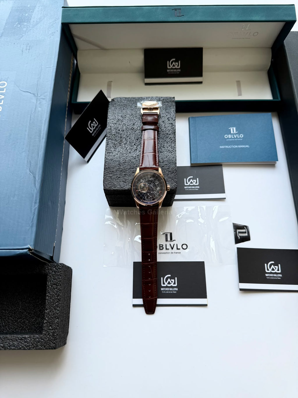 OBLVLO GC (Brown Rose Gold Blue) Grand Complications Celestial Automatic Watch Brown & Black Dial with Rose Gold Details, Moving Constellation & Earth Display – OBLVLOGC | Oblvlo