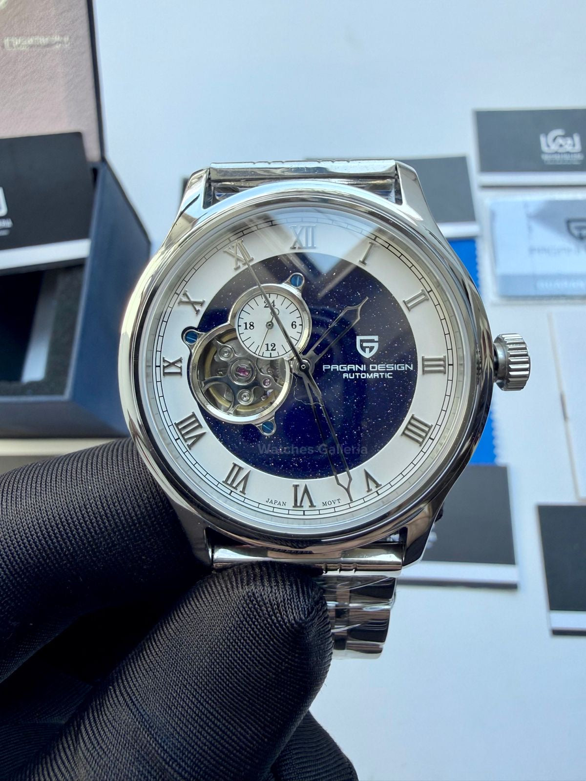 Pagani Design PDys015 Stardust Open Heart Automatic Watch – 41mm NH39A Japanese Movement, Sapphire Crystal, 100M Water Resistant Luxury Timepiece (Black/Blue) (Limited Edition)