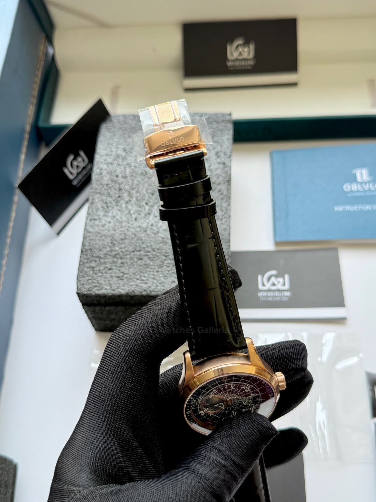 OBLVLO GC (Black Rose Gold Blue) Grand Complications Celestial Automatic Watch Brown & Black Dial with Rose Gold Details, Moving Constellation & Earth Display – OBLVLOGC