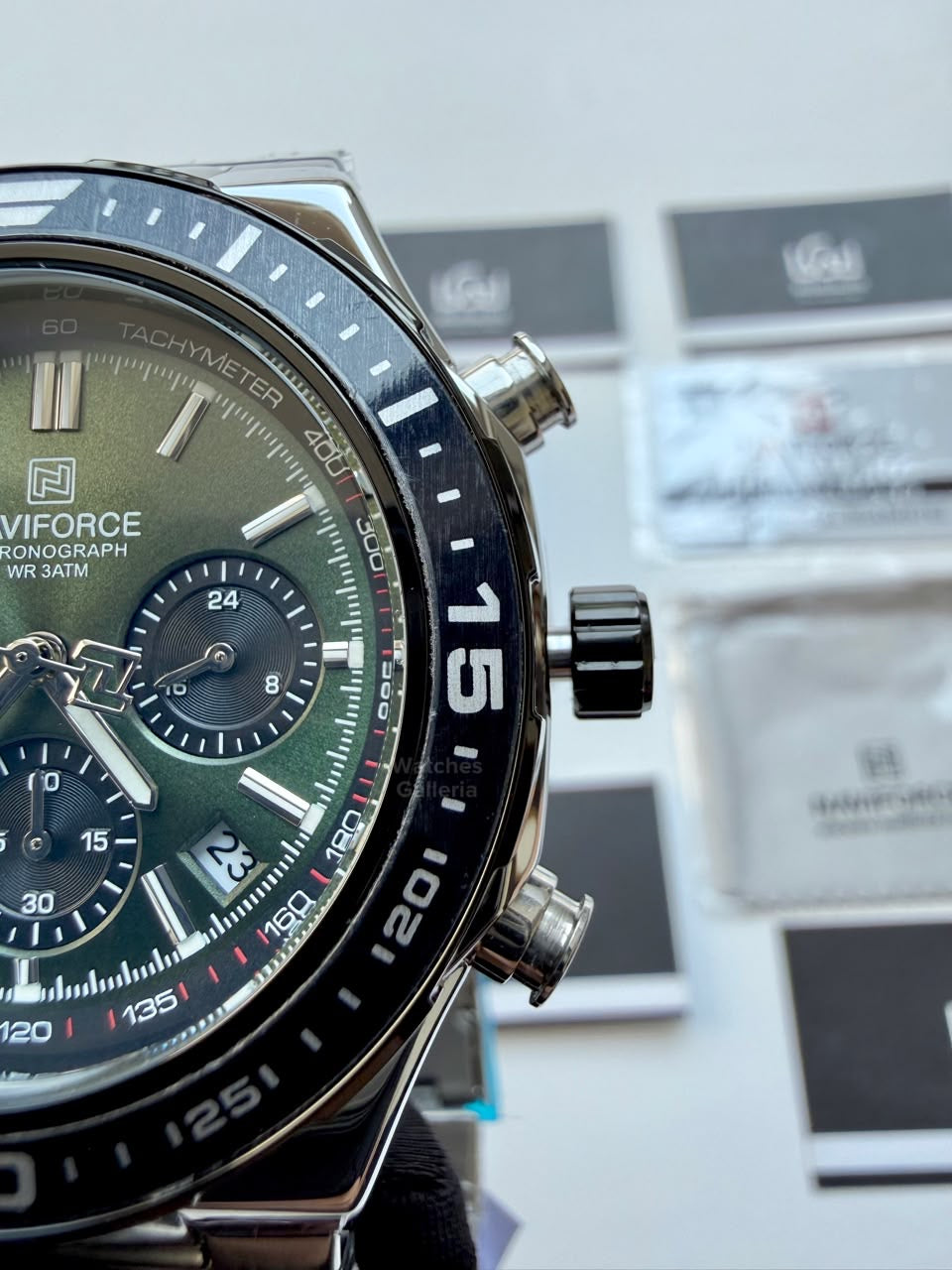 Naviforce NF8049 Watch Pakistan | Naviforce Men Watch | Naviforce Chain Watch | Silver Green Chronograph Watch