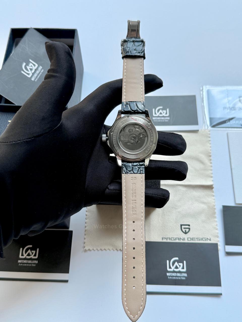 Pagani Design PD1685 Black Leather Strap Seamaster Diver White Automatic Watch – 200M Sapphire Crystal NH35A/Miyota Luxury Dive Watch in Pakistan | Watches Galleria