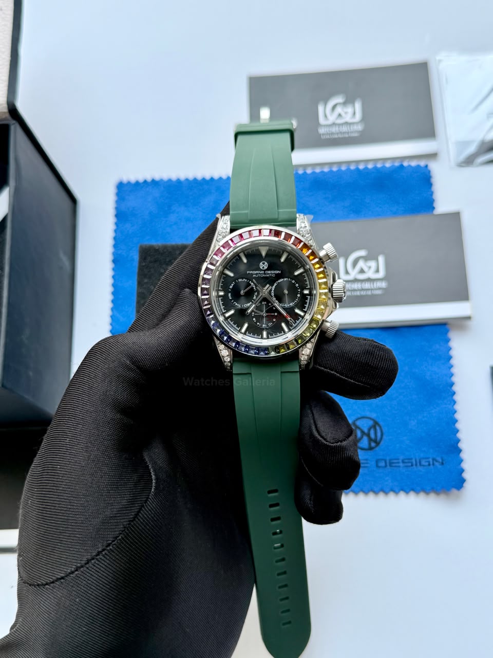 Pagani Design PG1666 Daytona Rainbow Limited Edition Black Automatic Chronograph Watch | 40mm Sapphire Crystal | HZ2196G Movement | 100M Water Resistant