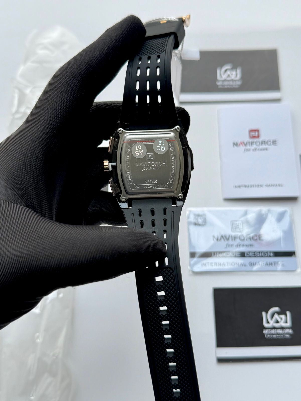 Naviforce NF7105 Tonneau (Black/Rose Gold) Naviforce Watch Pakistan