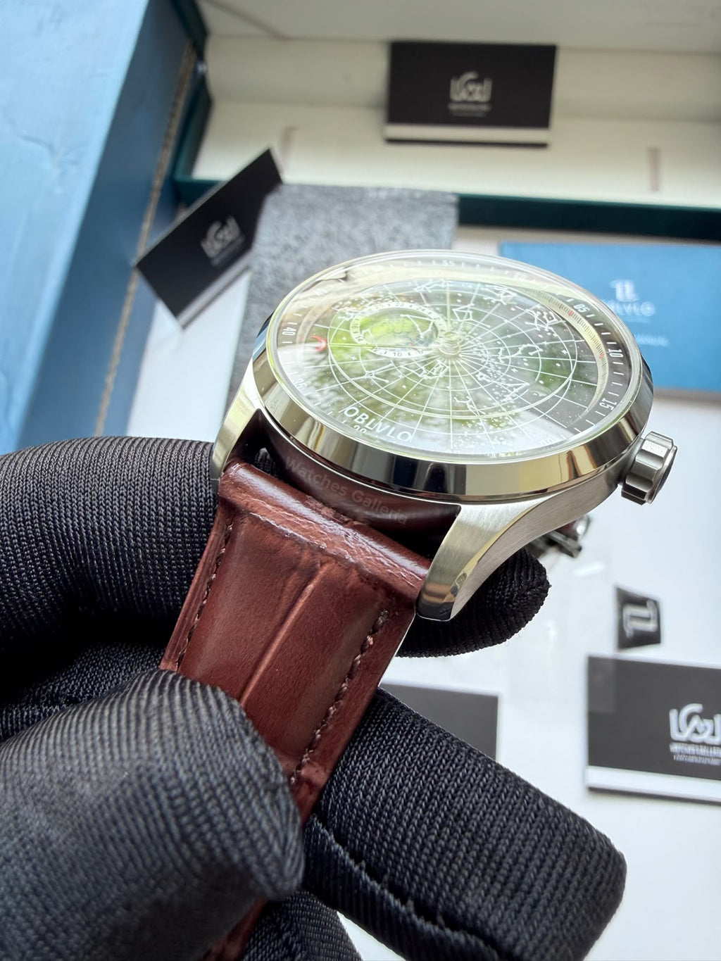 OBLVLO GC (Brown Silver Black) Grand Complications Celestial Automatic Watch Brown & Black Dial with Rose Gold Details, Moving Constellation & Earth Display – OBLVLOGC | Oblvlo