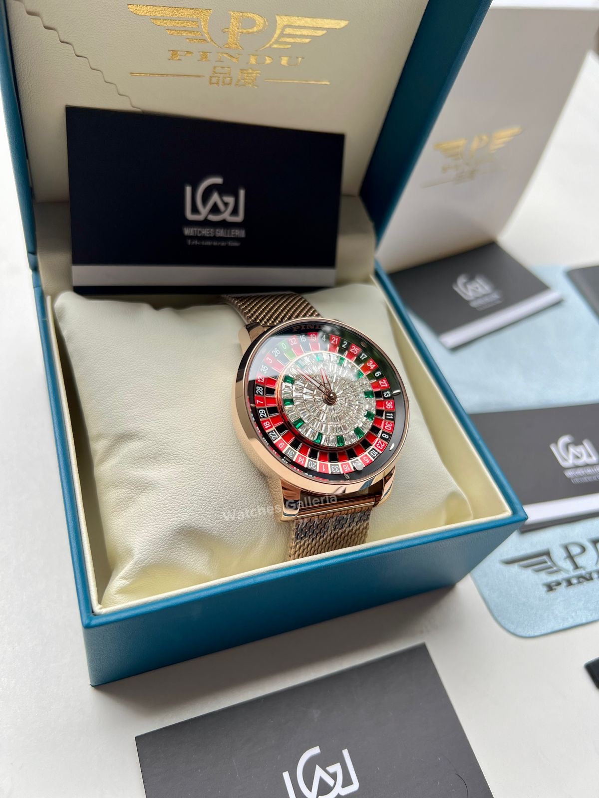 Pindu Design Casino Roulette Automatic (Baguette Cut Diamonds Dial) P6617 Watches Galleria