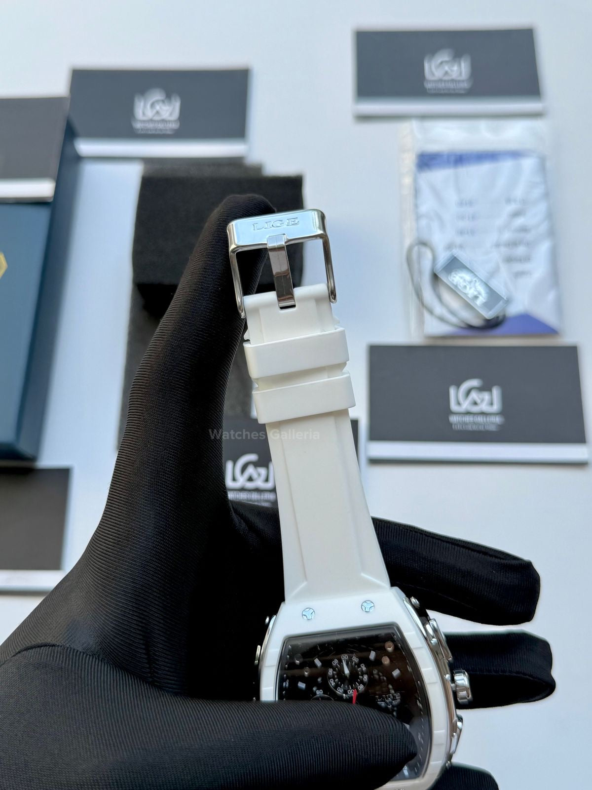 LIGE LG89148 White Tonneau Chronograph Watch in Pakistan – Luxury Men’s Quartz Watch with Silicon Strap