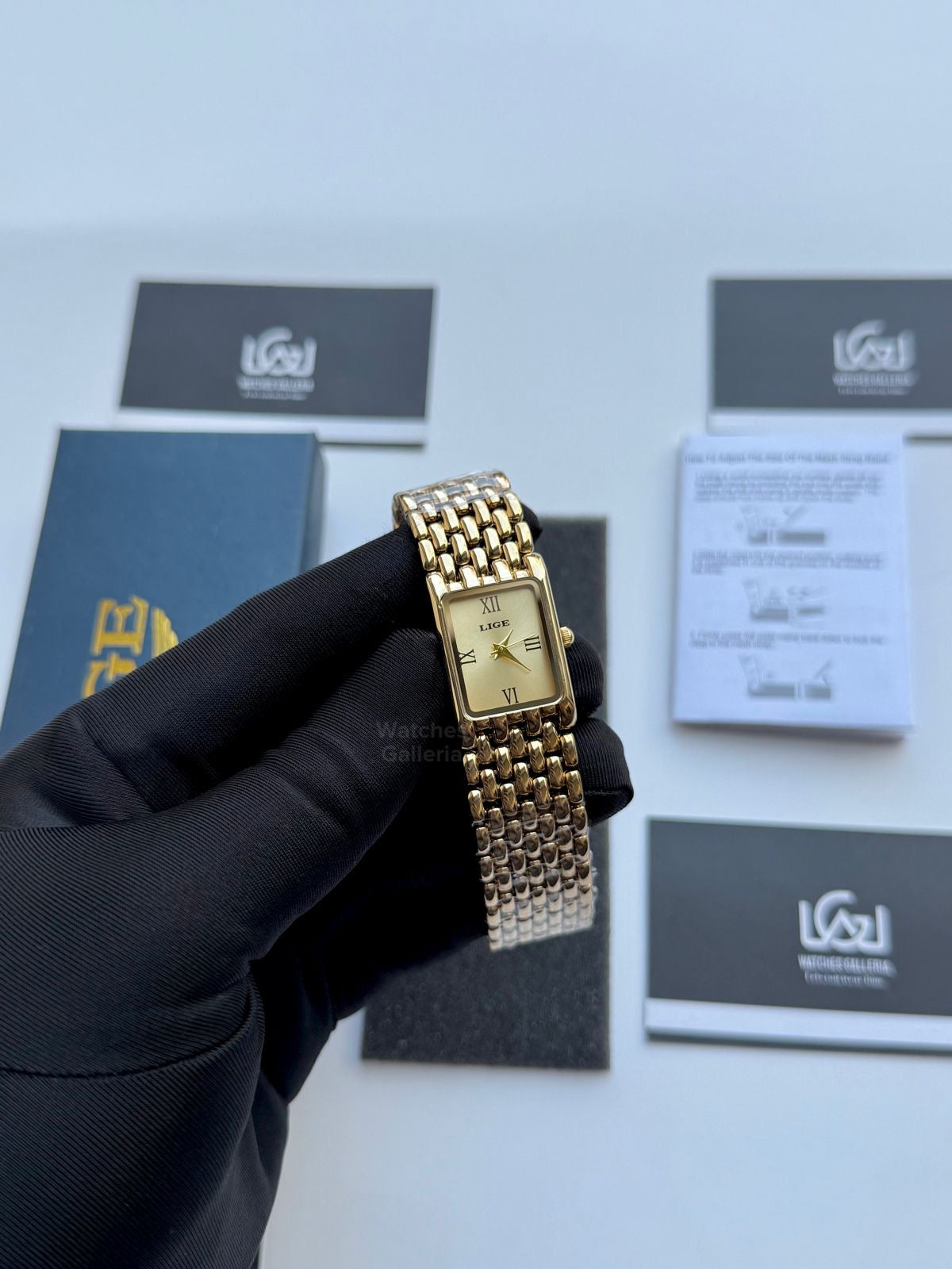 Lige 89156 Tank Women Watch Quartz (Gold) Lige Women Watch