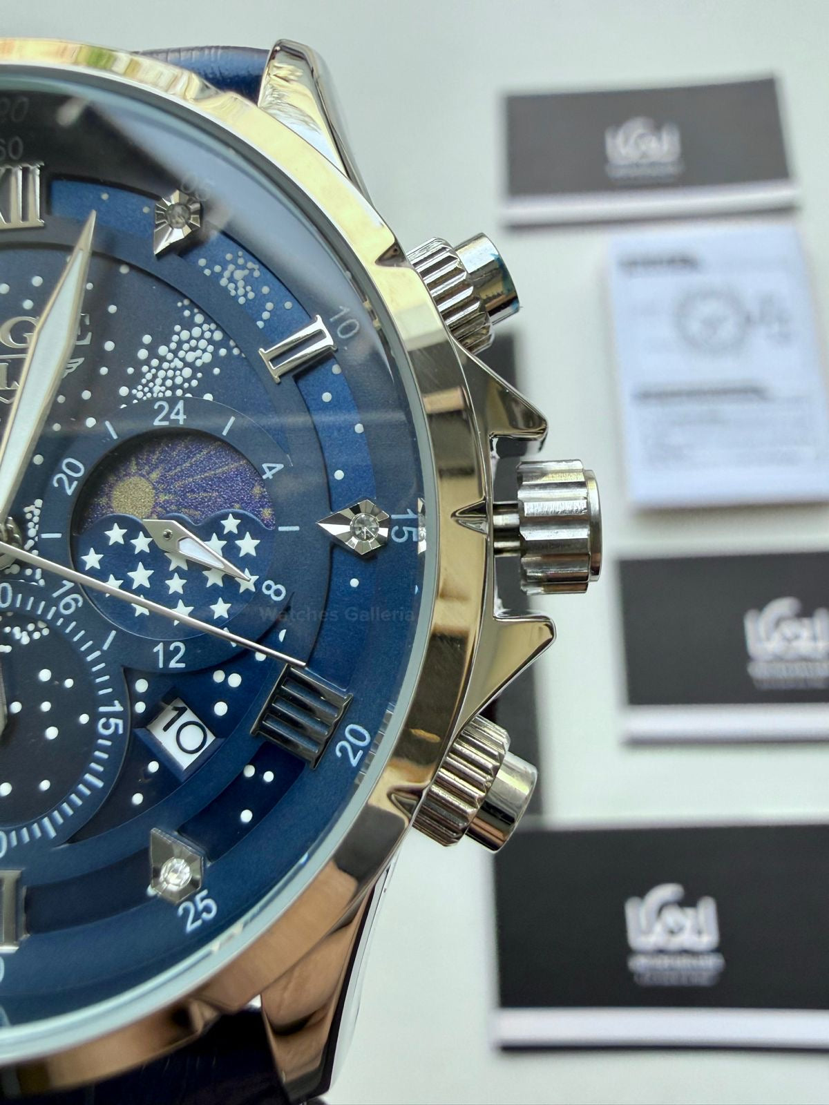 Lige Watch LG89107 Moonphase Chronograph (Blue/Silver) Lige Watch in Pakistan