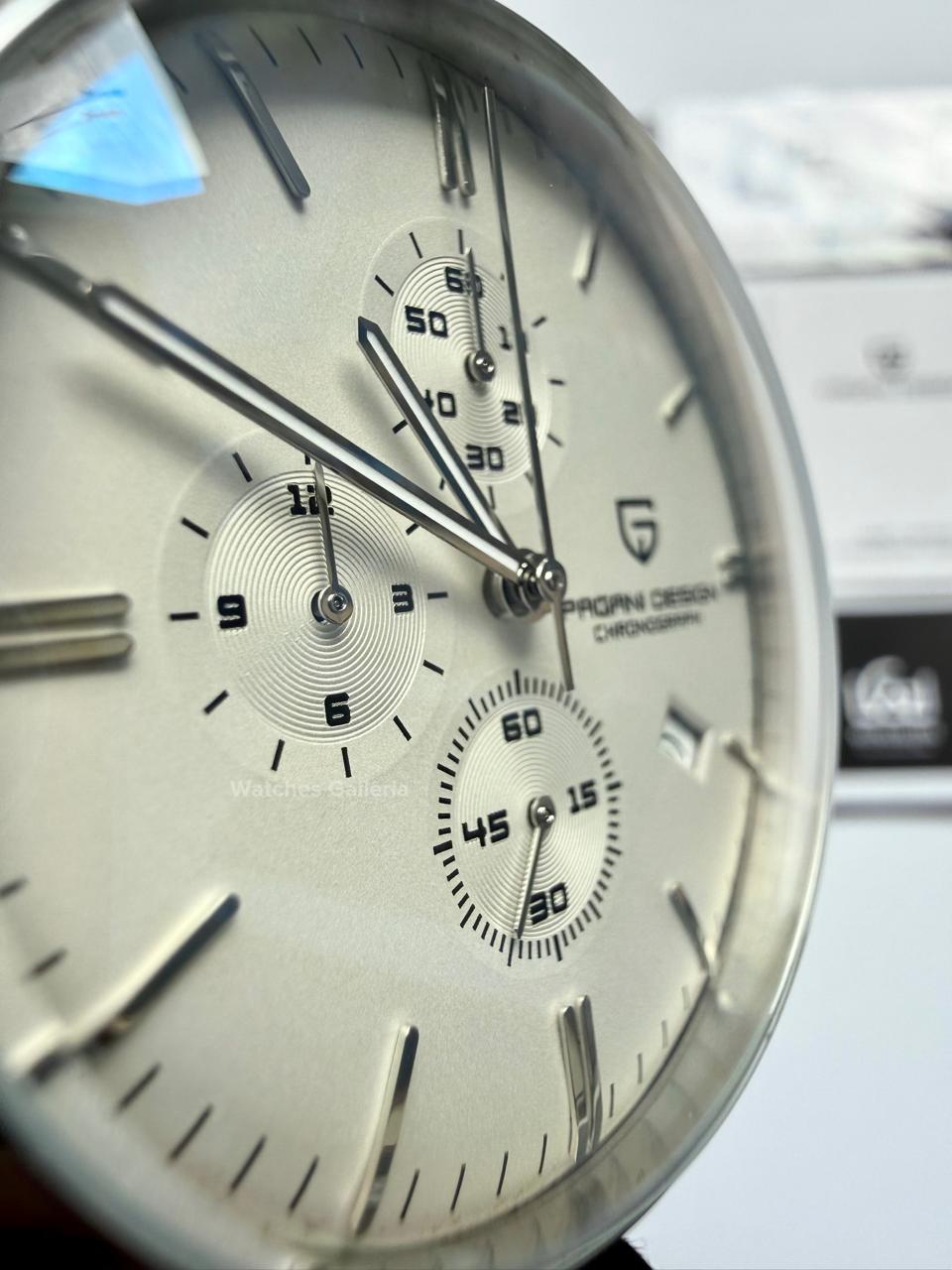 Pagani Design PD2720K Pilot Watch Silver SS | Flight Chronograph 46.5mm Seiko VK67 Mecha Quartz Leather Strap