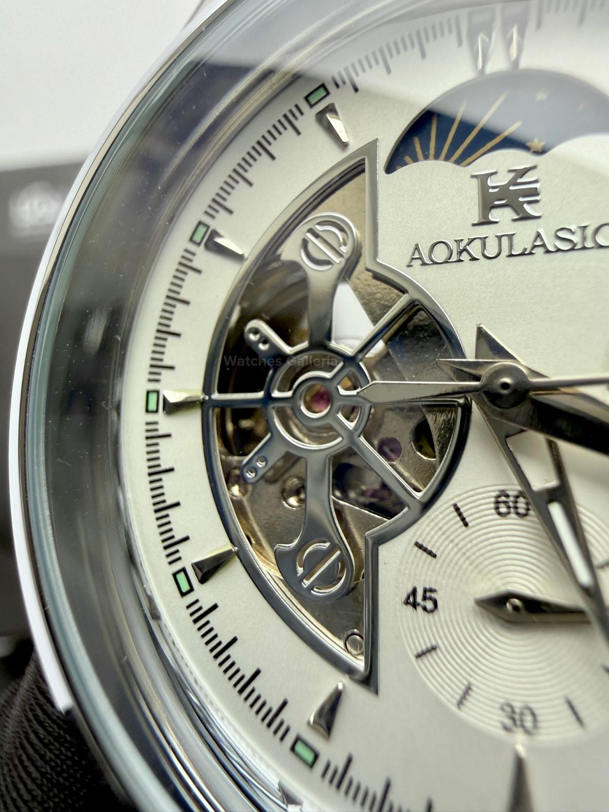 Aokulasic AOKU032 Moonphase Flywheel Automatic Watch 40mm Brown Silver | 21 Jewels Mechanical Watch
